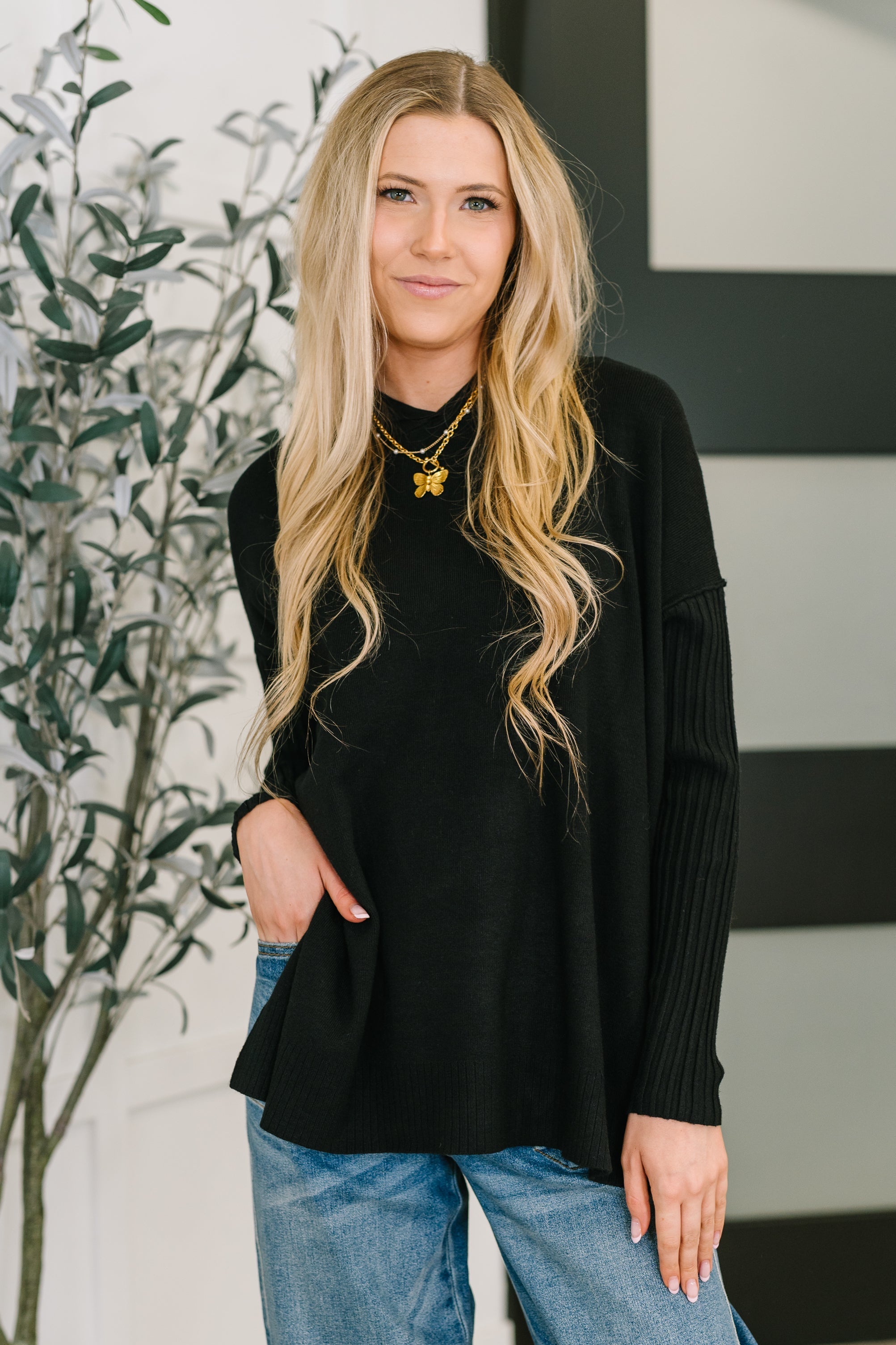 Running Late Hooded Long Sleeve in Black - Charming Charlie