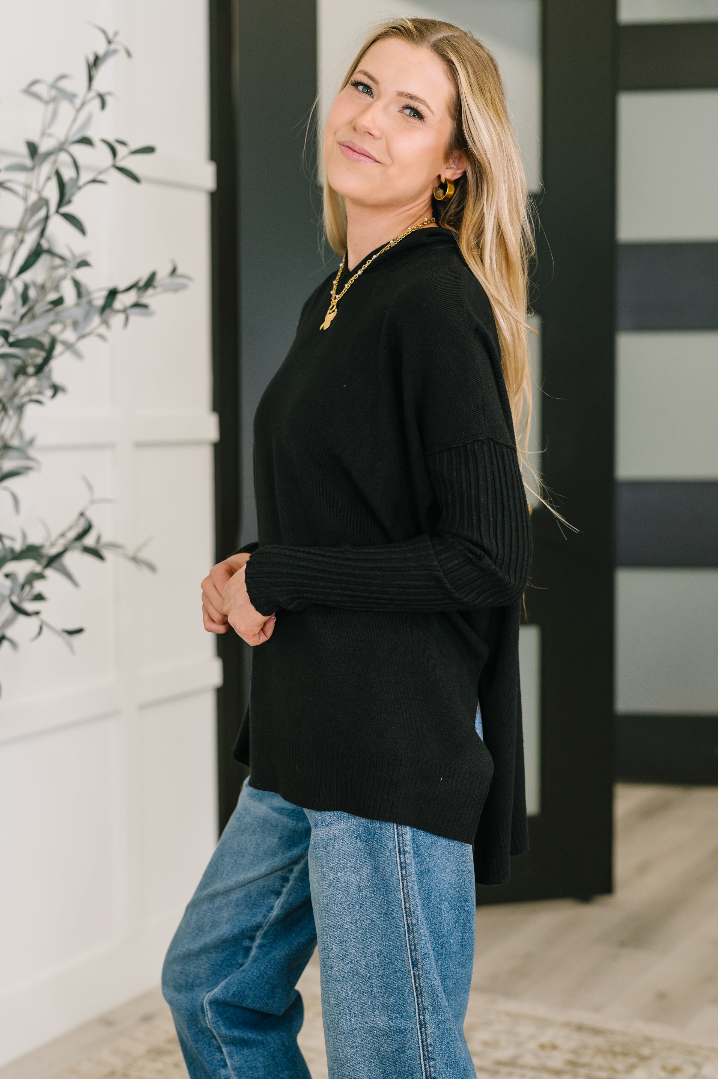 Running Late Hooded Long Sleeve in Black - Charming Charlie