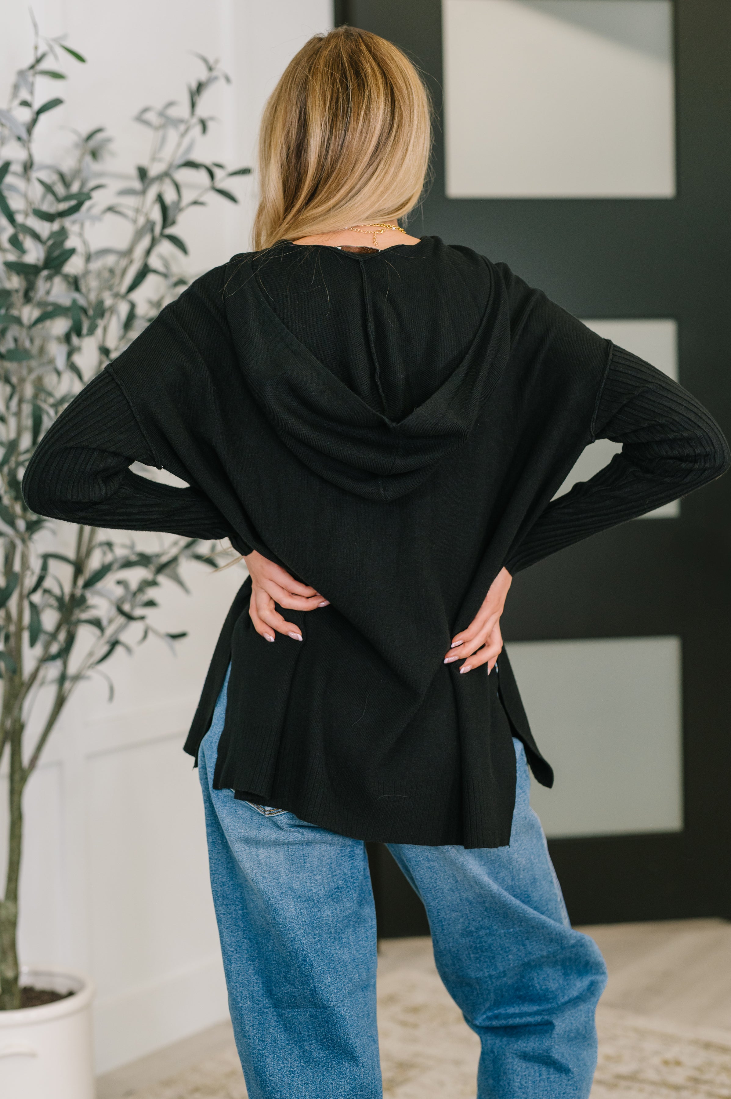 Running Late Hooded Long Sleeve in Black - Charming Charlie