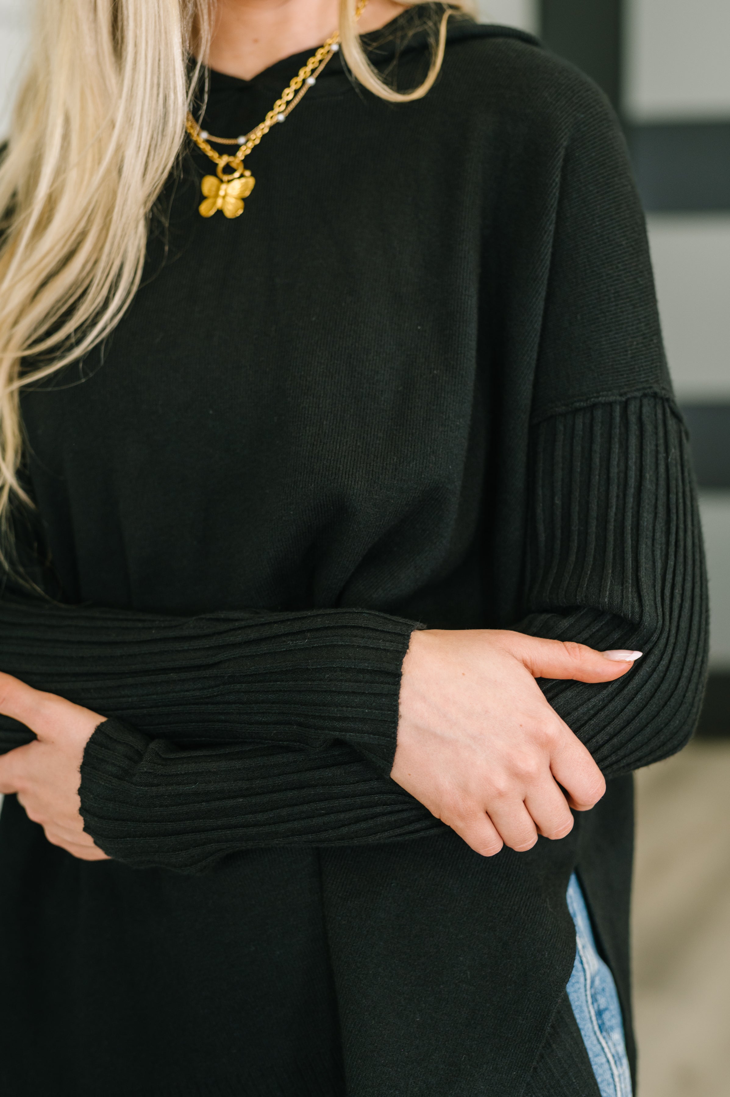 Running Late Hooded Long Sleeve in Black - Charming Charlie