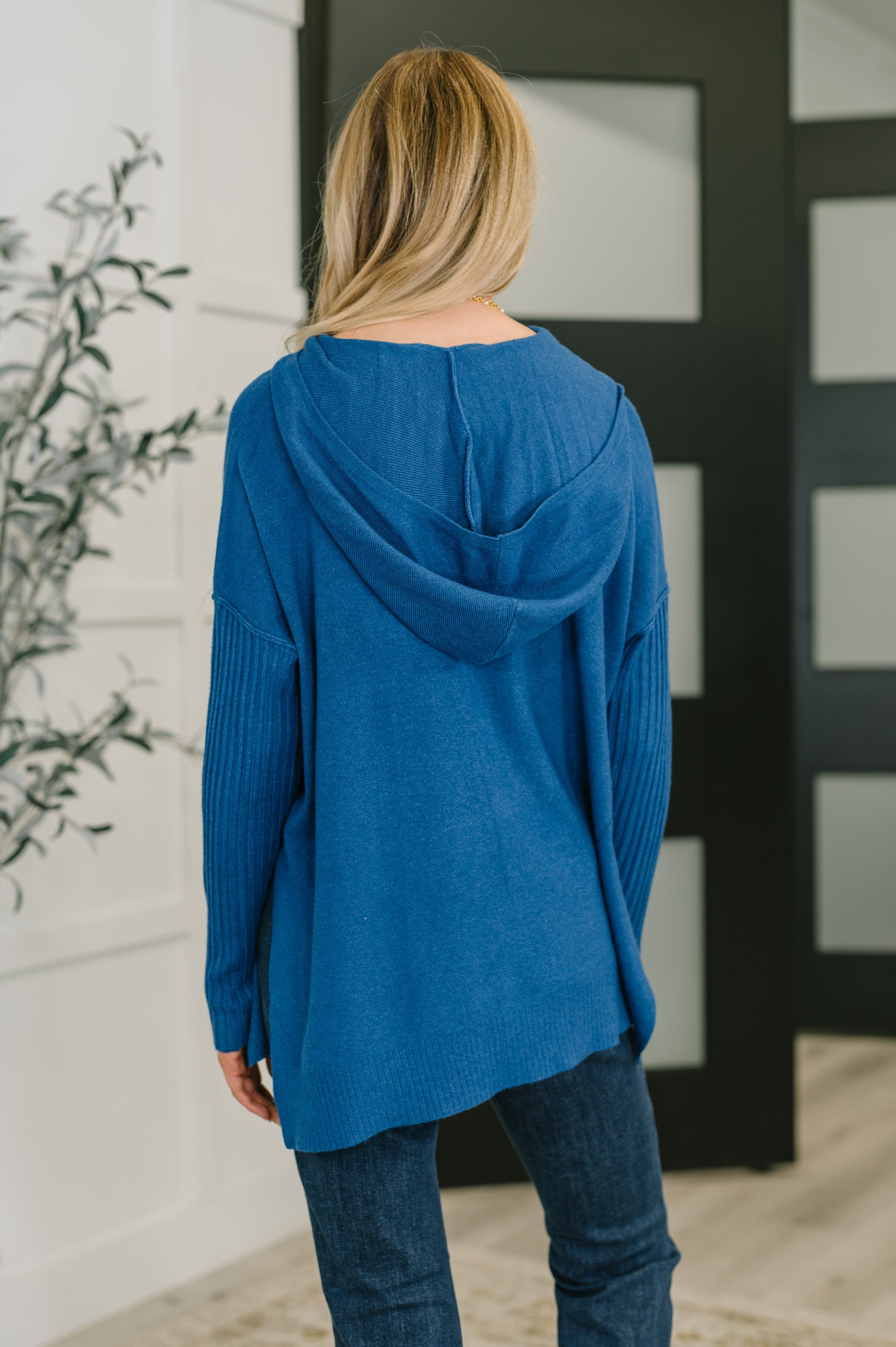 Running Late Hooded Long Sleeve in Light Navy - Charming Charlie