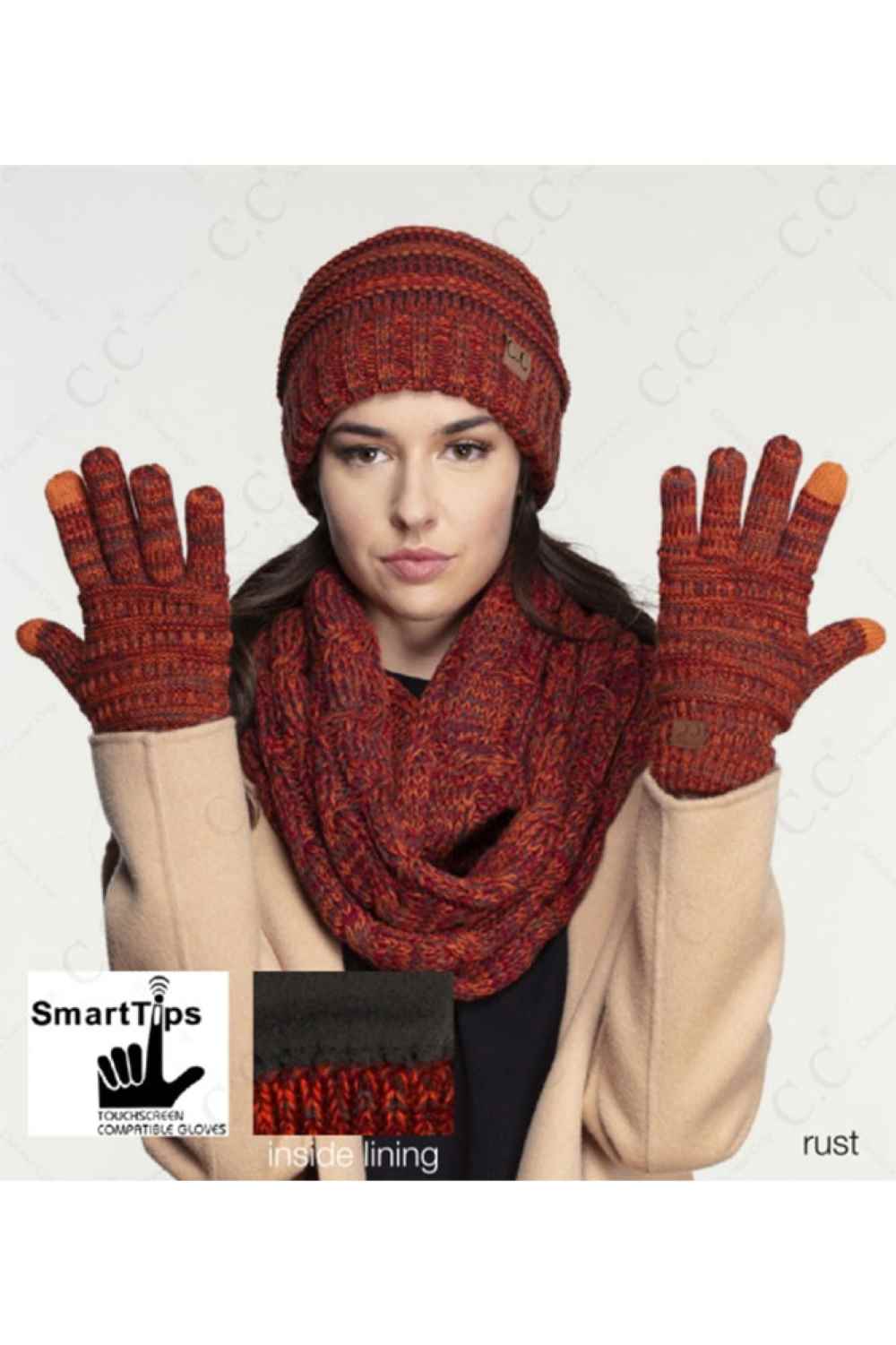 C.C Multi Color Gloves With Lining Inside - Rust - Gloves
