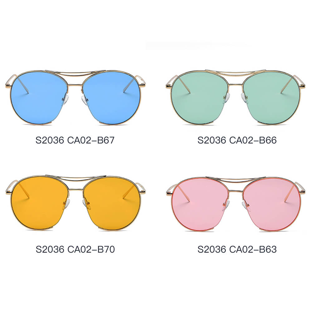 LOUDON | S2036 - Oversize Tinted Lens Round Aviator Sunglasses - Cramilo Eyewear - Stylish Trendy Affordable Sunglasses Clear Glasses Eye Wear Fashion