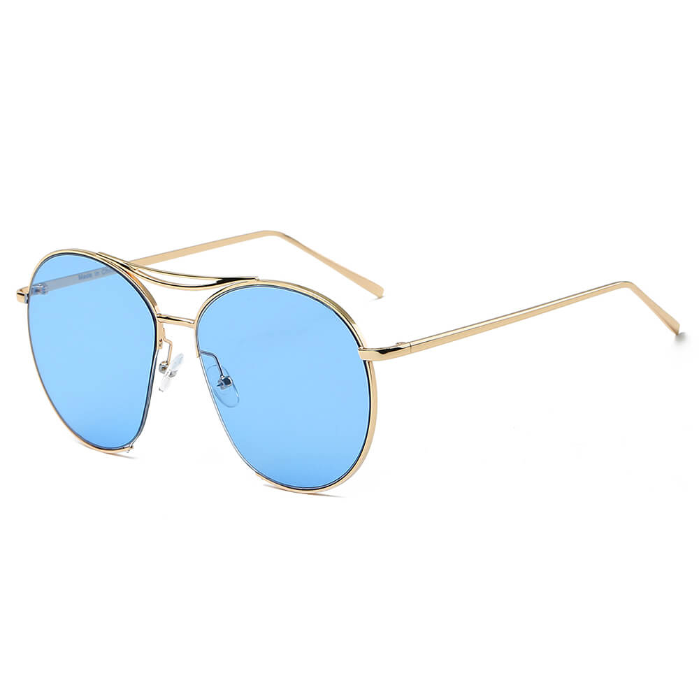 LOUDON | S2036 - Oversize Tinted Lens Round Aviator Sunglasses - Cramilo Eyewear - Stylish Trendy Affordable Sunglasses Clear Glasses Eye Wear Fashion