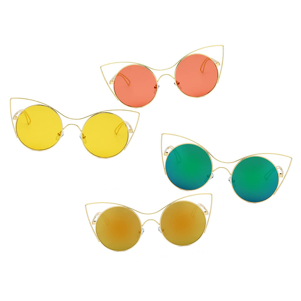 GERING | S2049 - Women Round High Pointed Cat Eye Sunglasses - Cramilo Eyewear - Stylish Trendy Affordable Sunglasses Clear Glasses Eye Wear Fashion