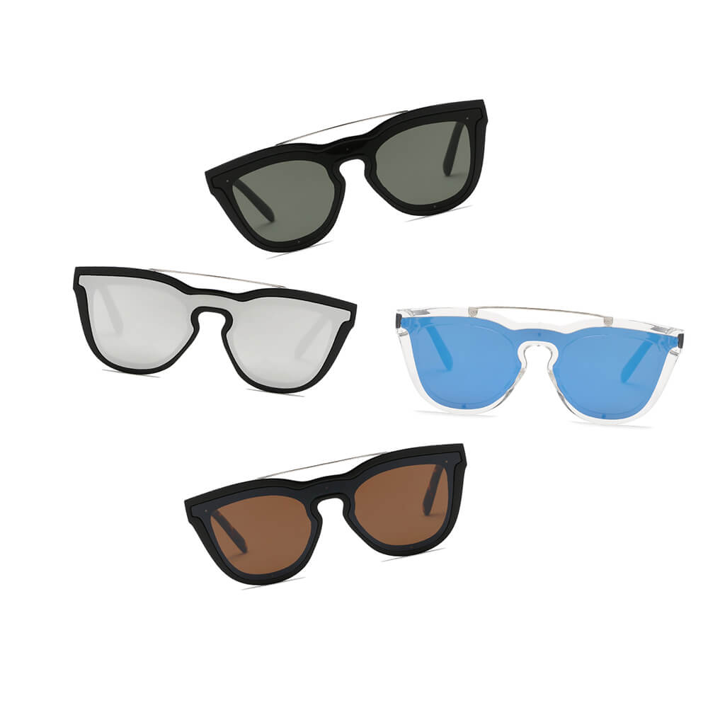 AIEA | S2064 - Unisex Fashion Brow-Bar Single Flat Lens Round Sunglasses Circle - Cramilo Eyewear - Stylish Trendy Affordable Sunglasses Clear Glasses Eye Wear Fashion