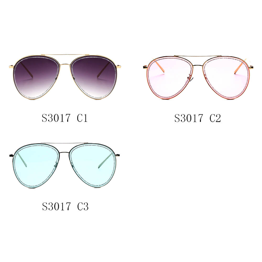 NAMPA | S3017 - Women Glitter Rimmed Fashion Aviator Sunglasses - Cramilo Eyewear - Stylish Trendy Affordable Sunglasses Clear Glasses Eye Wear Fashion