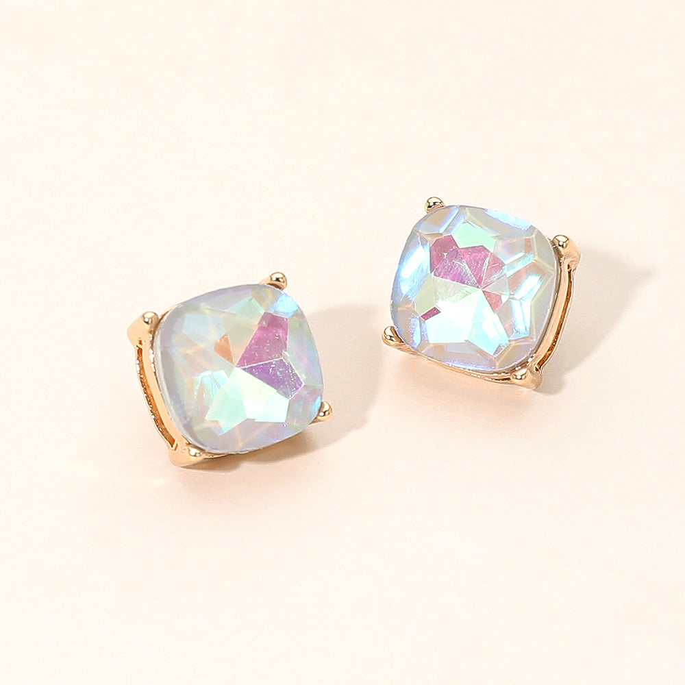 Madeline Love Gold, Gray Square Cushion Stud Earrings