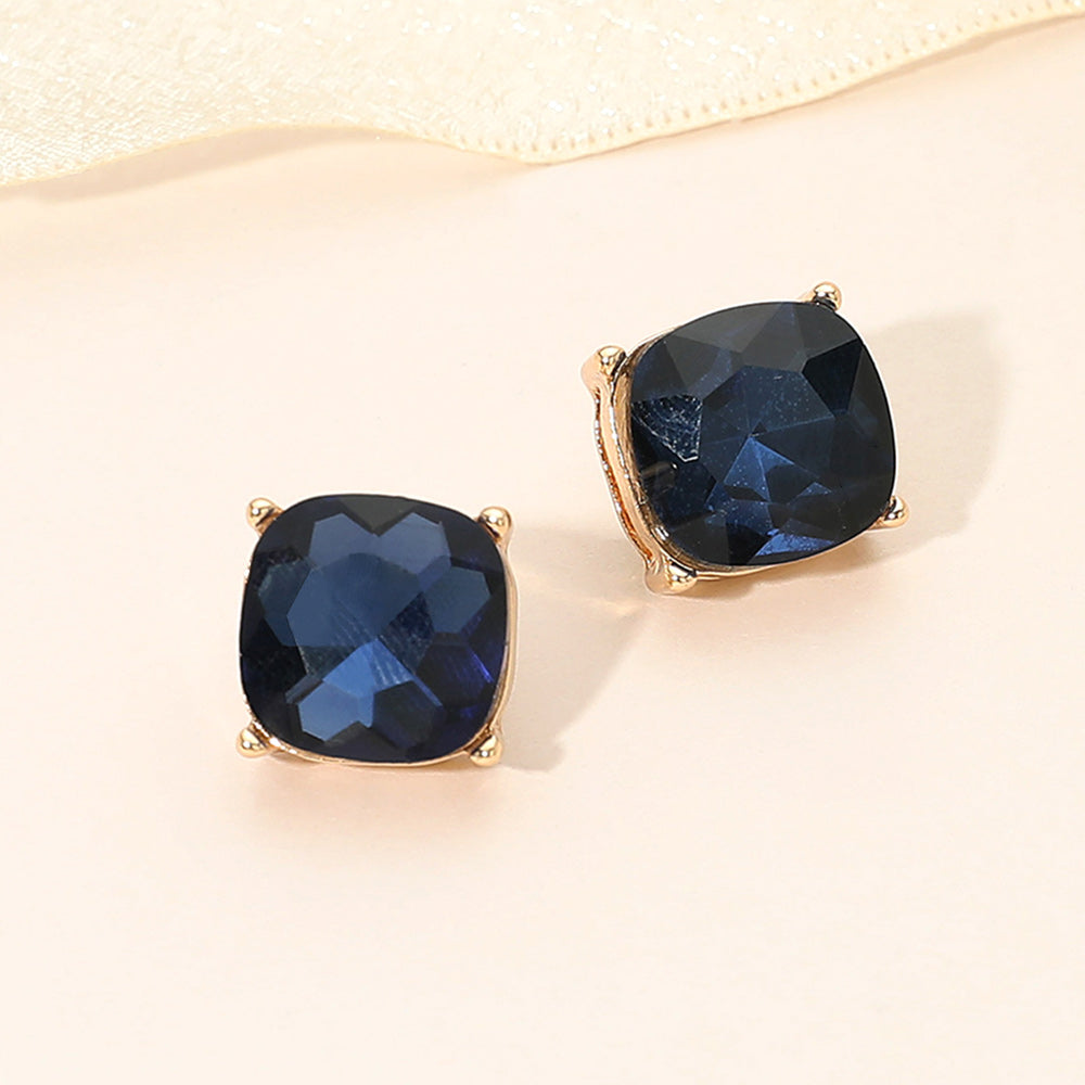 Madeline Love Gold, Montana Blue Square Cushion Stud Earrings