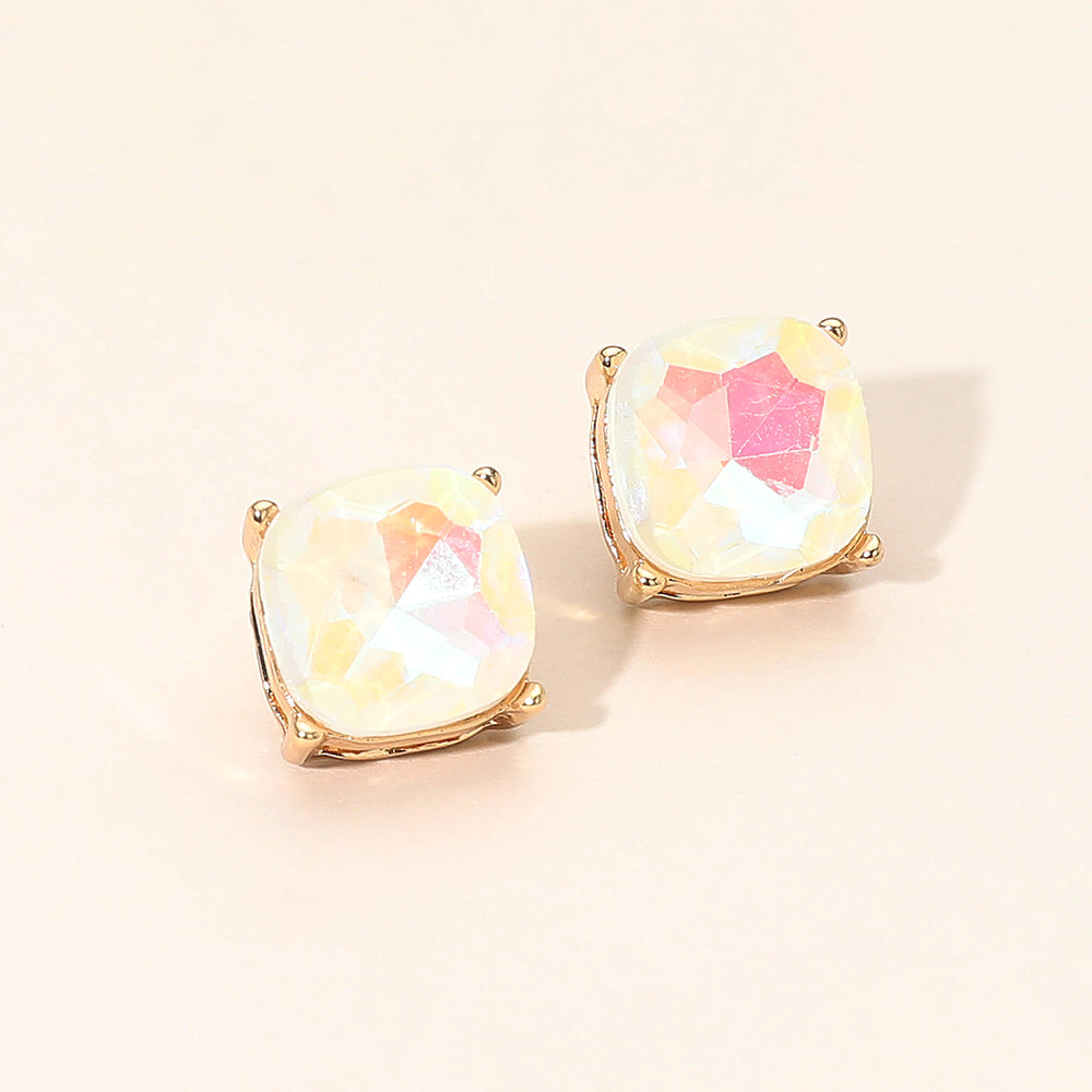 Madeline Love Gold, White Square Cushion Stud Earrings