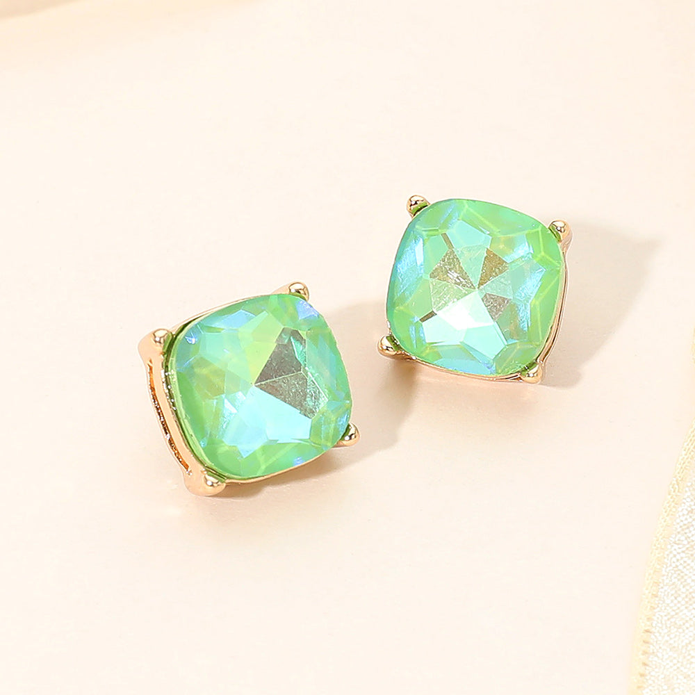 Madeline Love AB, Mint Square Cushion Stud Earrings
