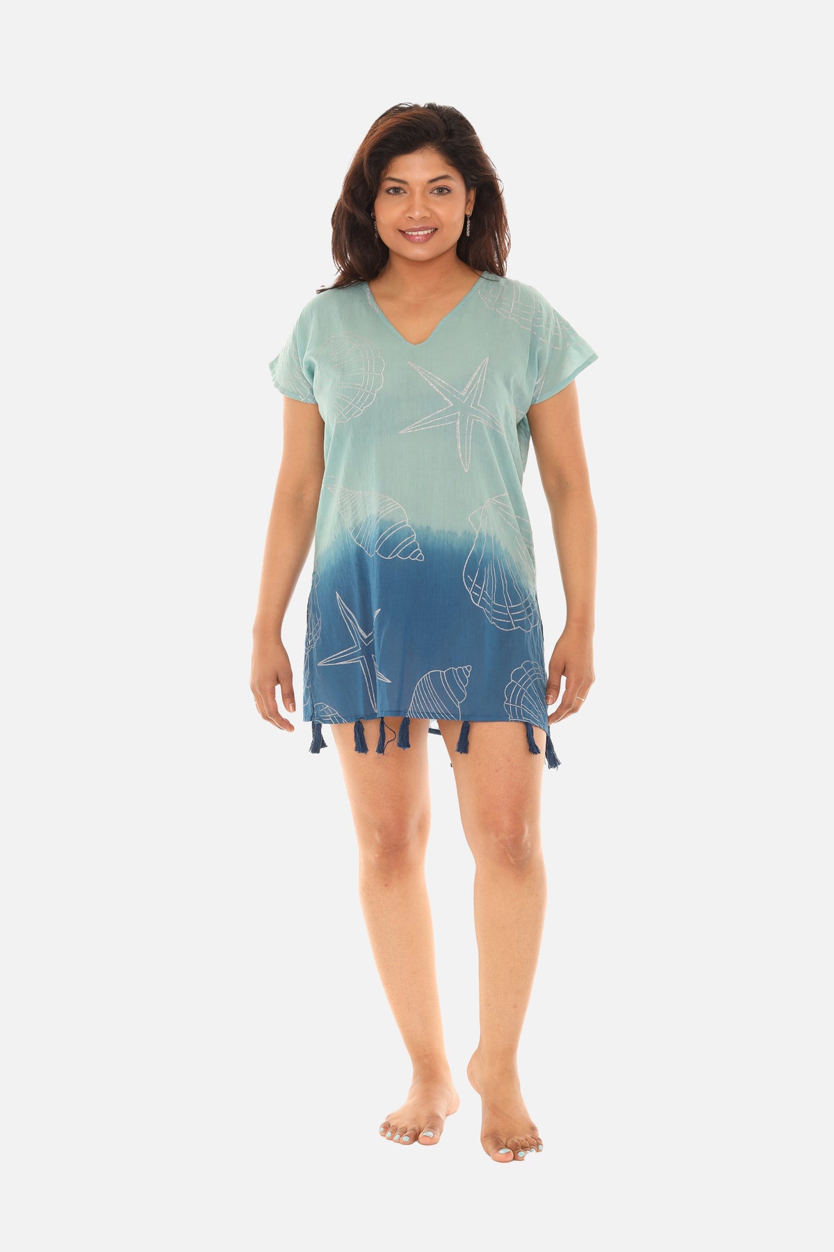 Gold starfish V-Neck Tunic With Tassels - Charming Charlie