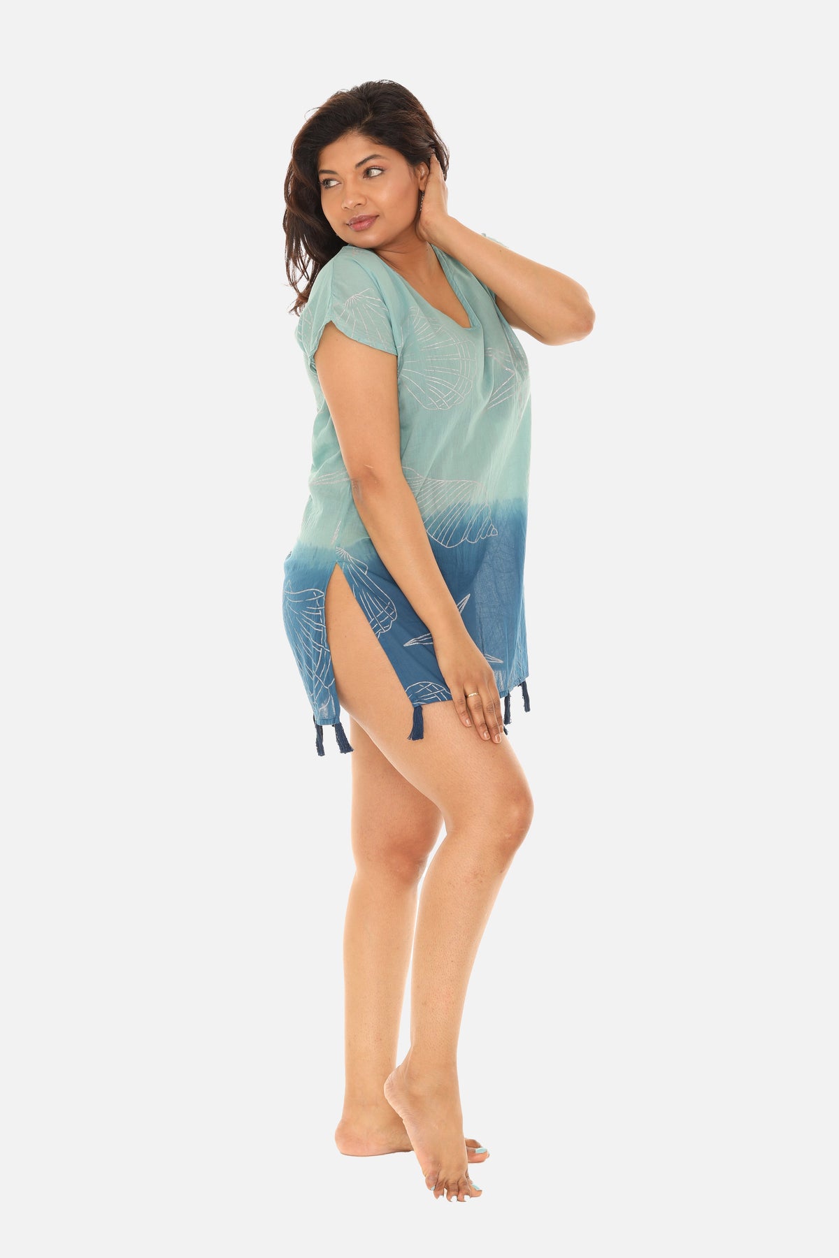 Gold starfish V-Neck Tunic With Tassels - Charming Charlie