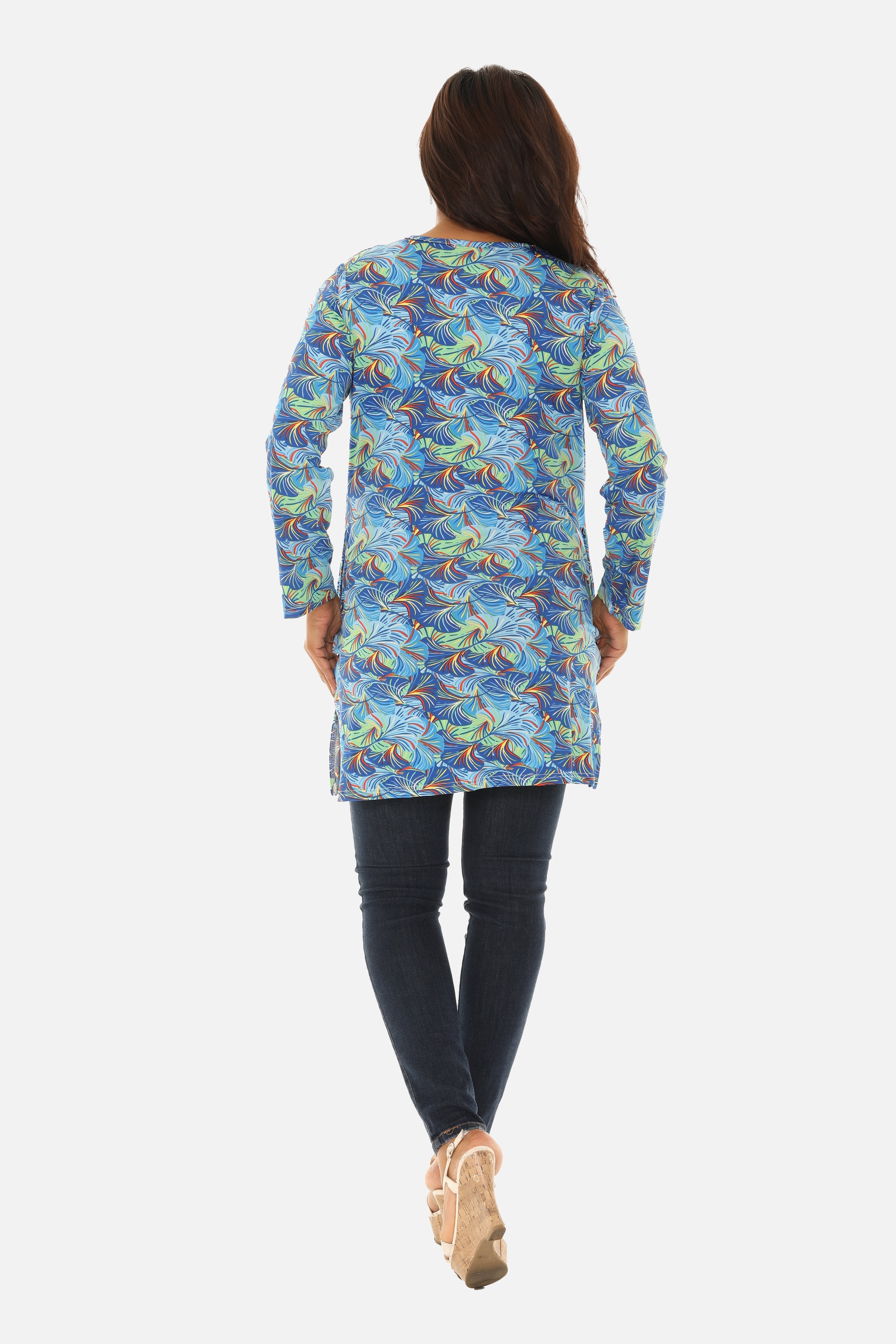 UPF 50+ Printed Women Long Tunic with Both Side Pockets - Charming Charlie