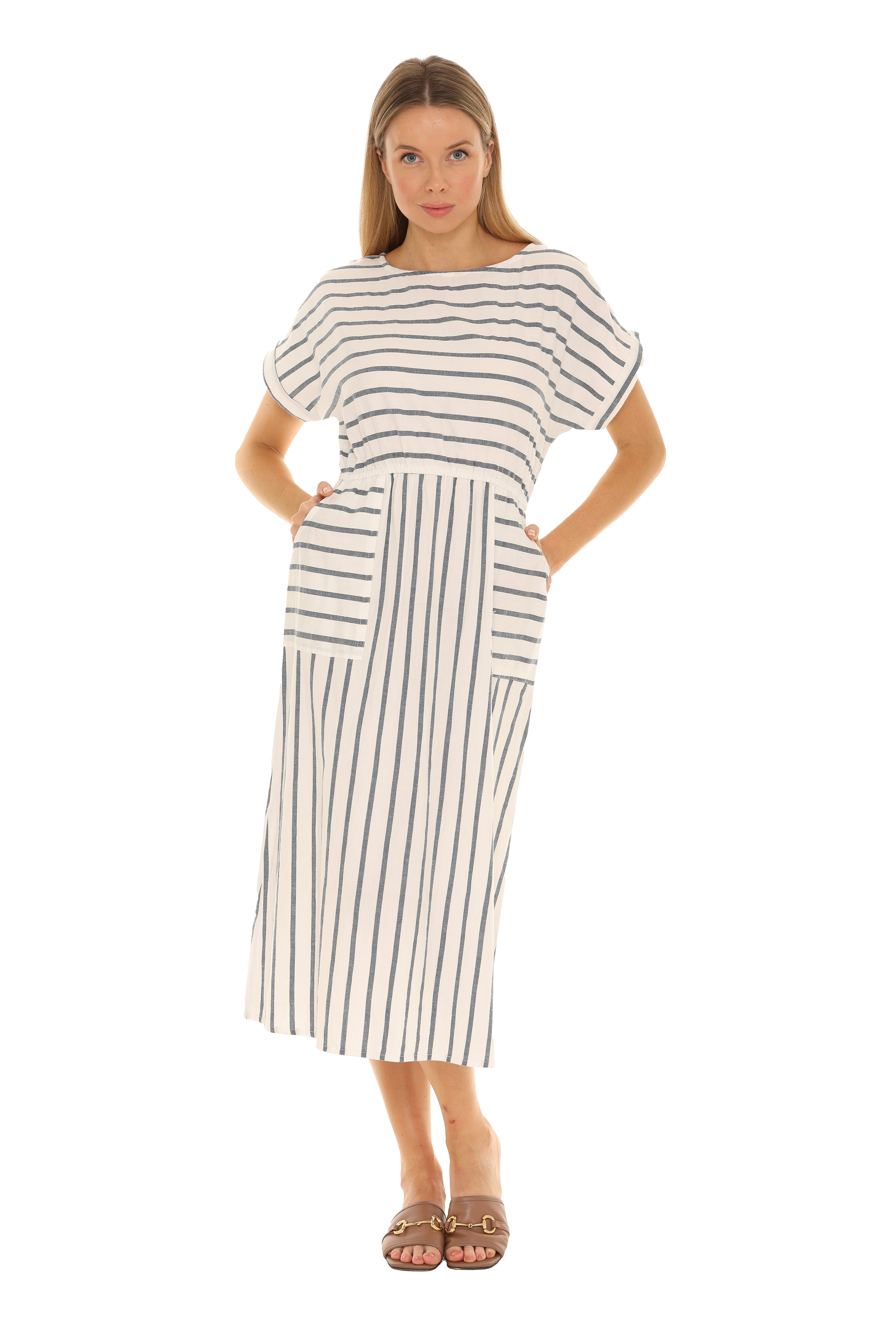 Soft Stripes Cotton Midi Dress - Shoreline Wear, Inc.