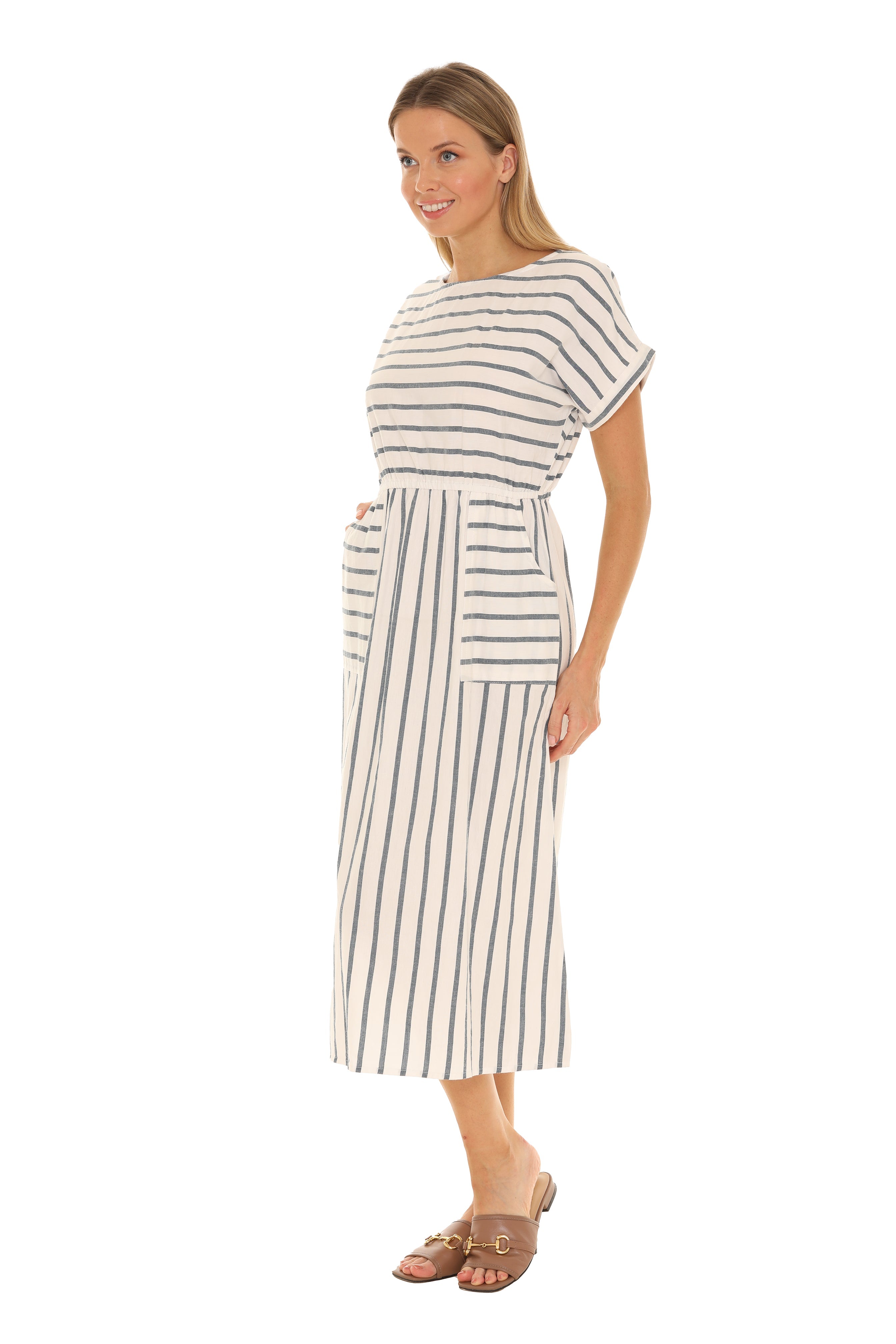 Soft Stripes Cotton Midi Dress - Shoreline Wear, Inc.