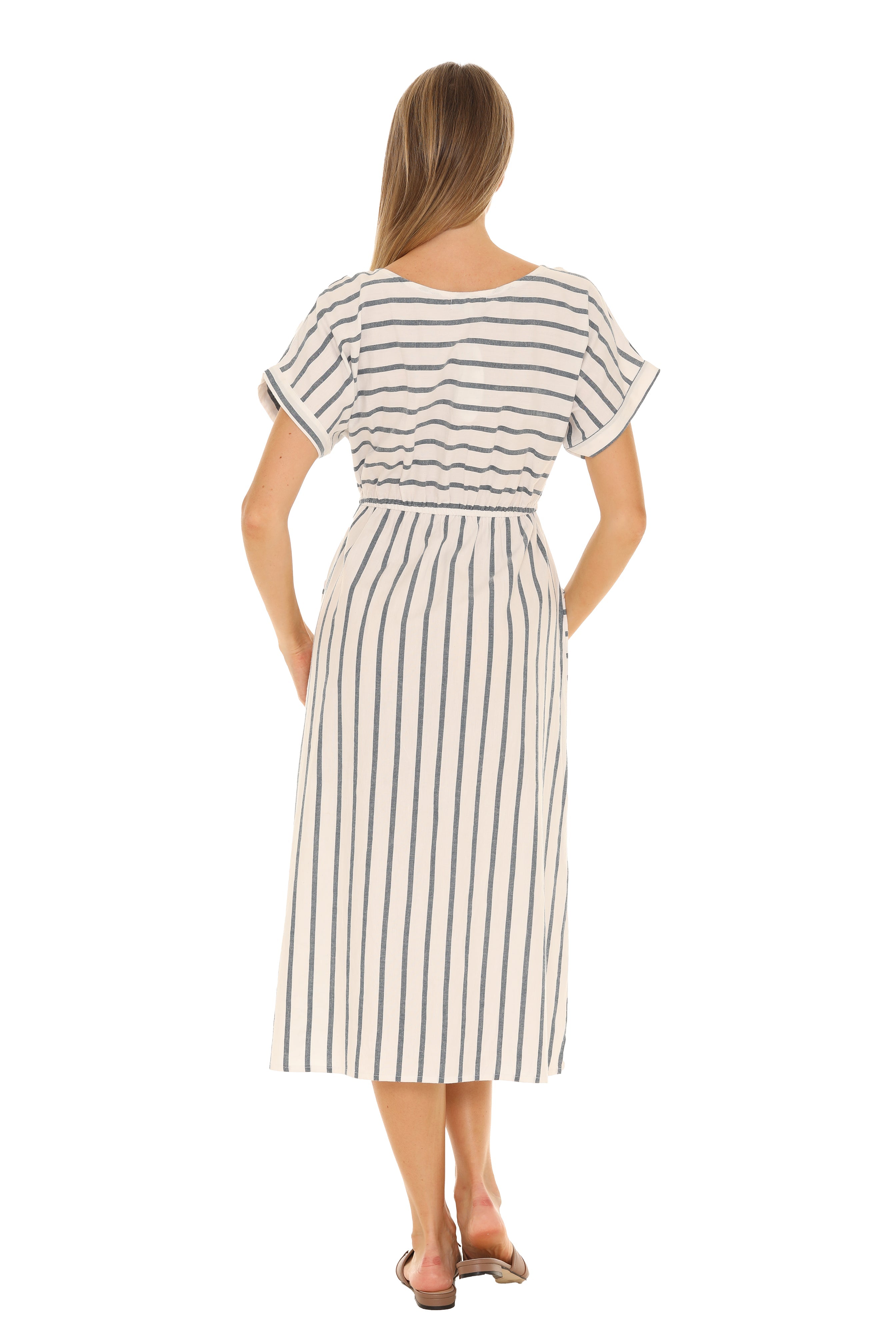 Soft Stripes Cotton Midi Dress - Shoreline Wear, Inc.