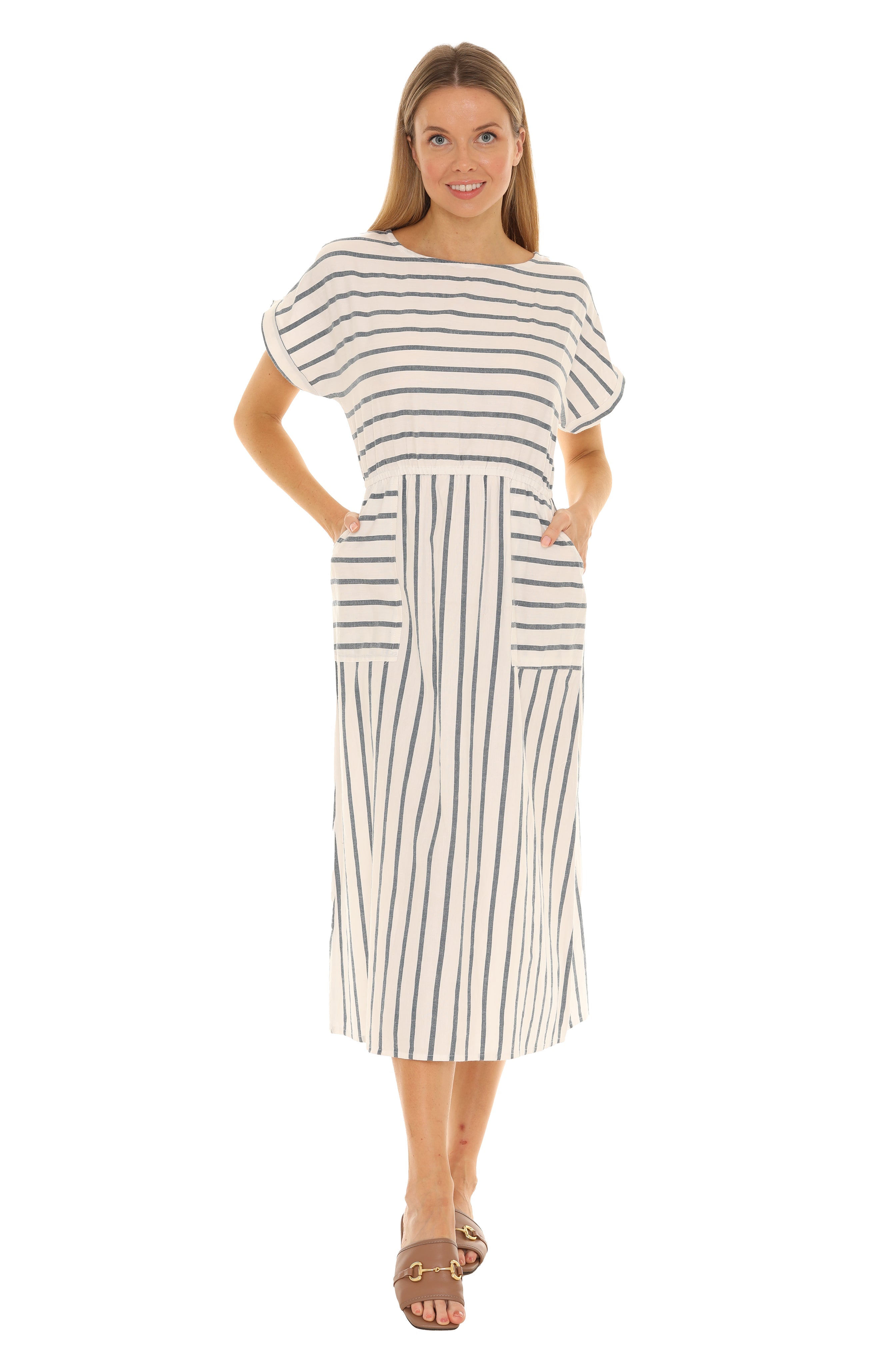 Soft Stripes Cotton Midi Dress - Shoreline Wear, Inc.