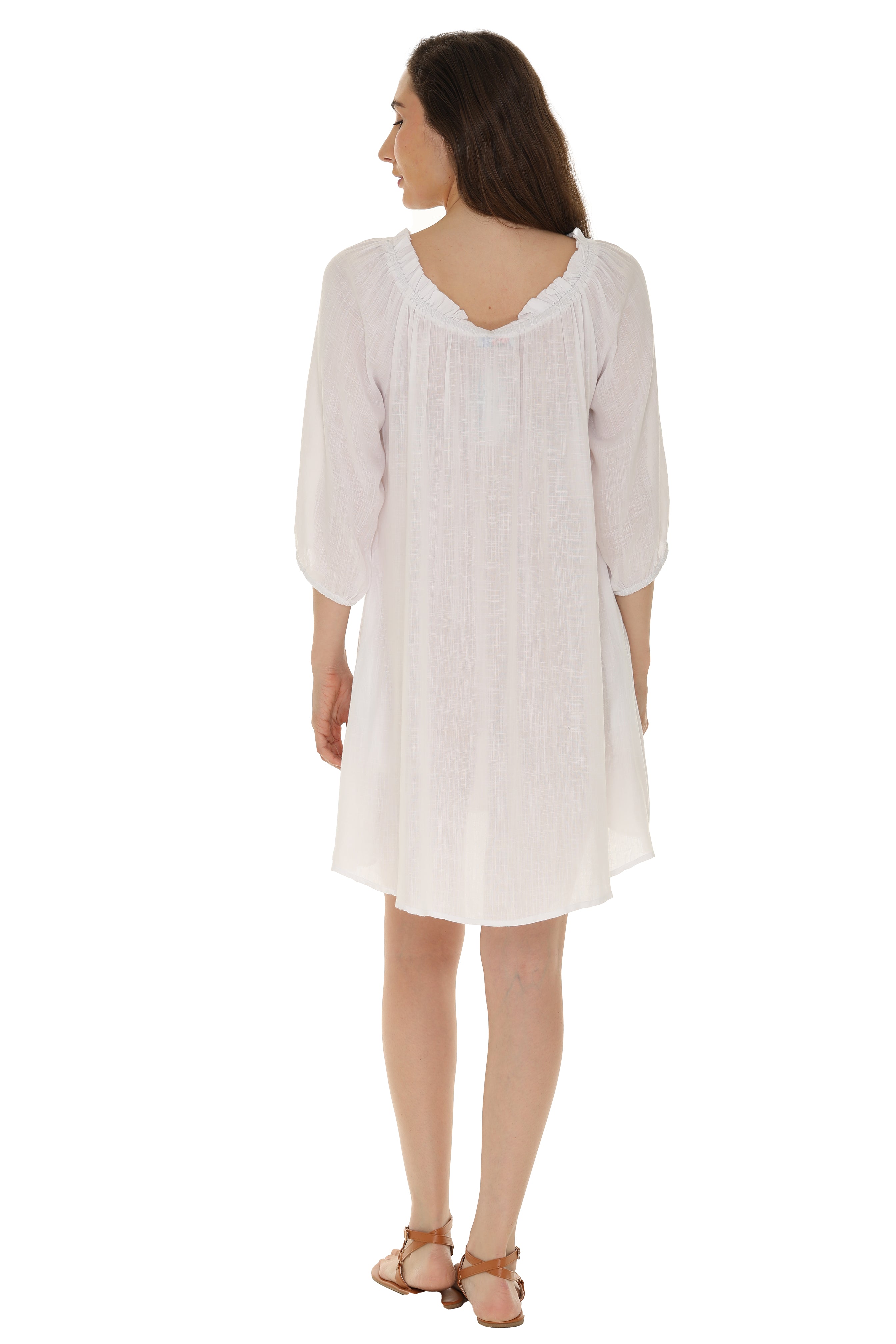 Rayon Keyhole Off-Shoulder Peasant Dress - Shoreline Wear, Inc.
