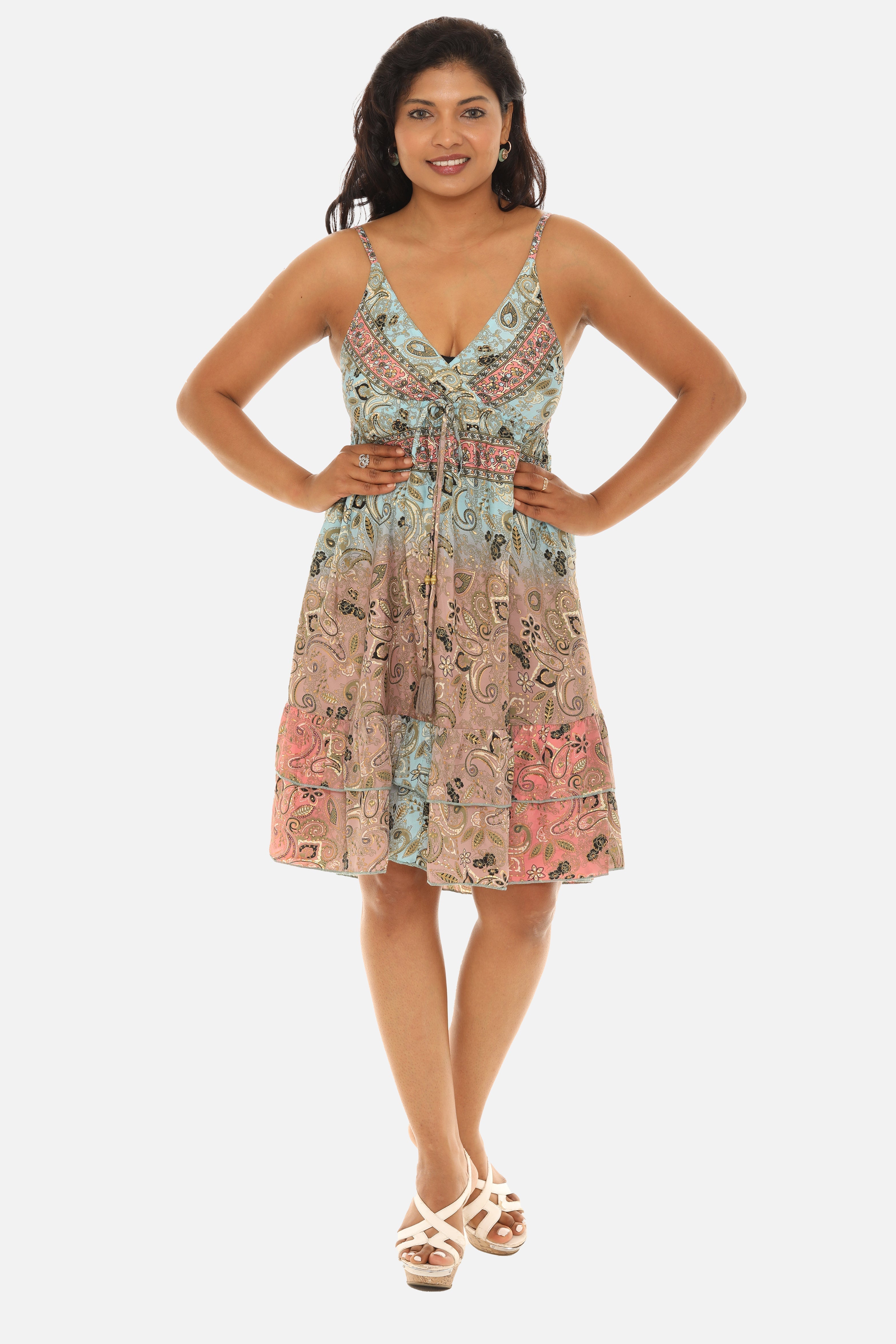Bohemian Print V-neck Spagetti Strap Dress - Charming Charlie