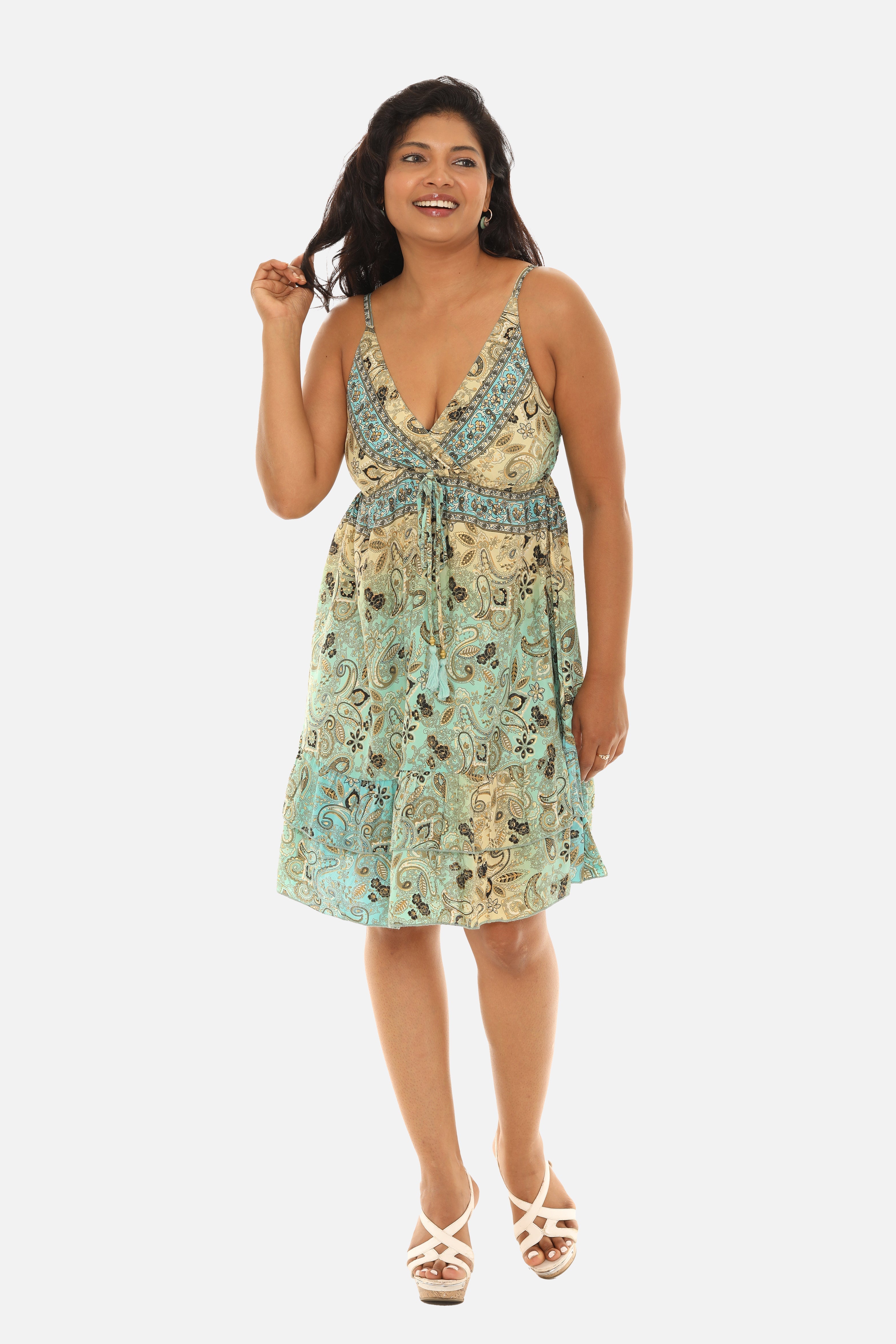 Bohemian Print V-neck Spagetti Strap Dress - Charming Charlie