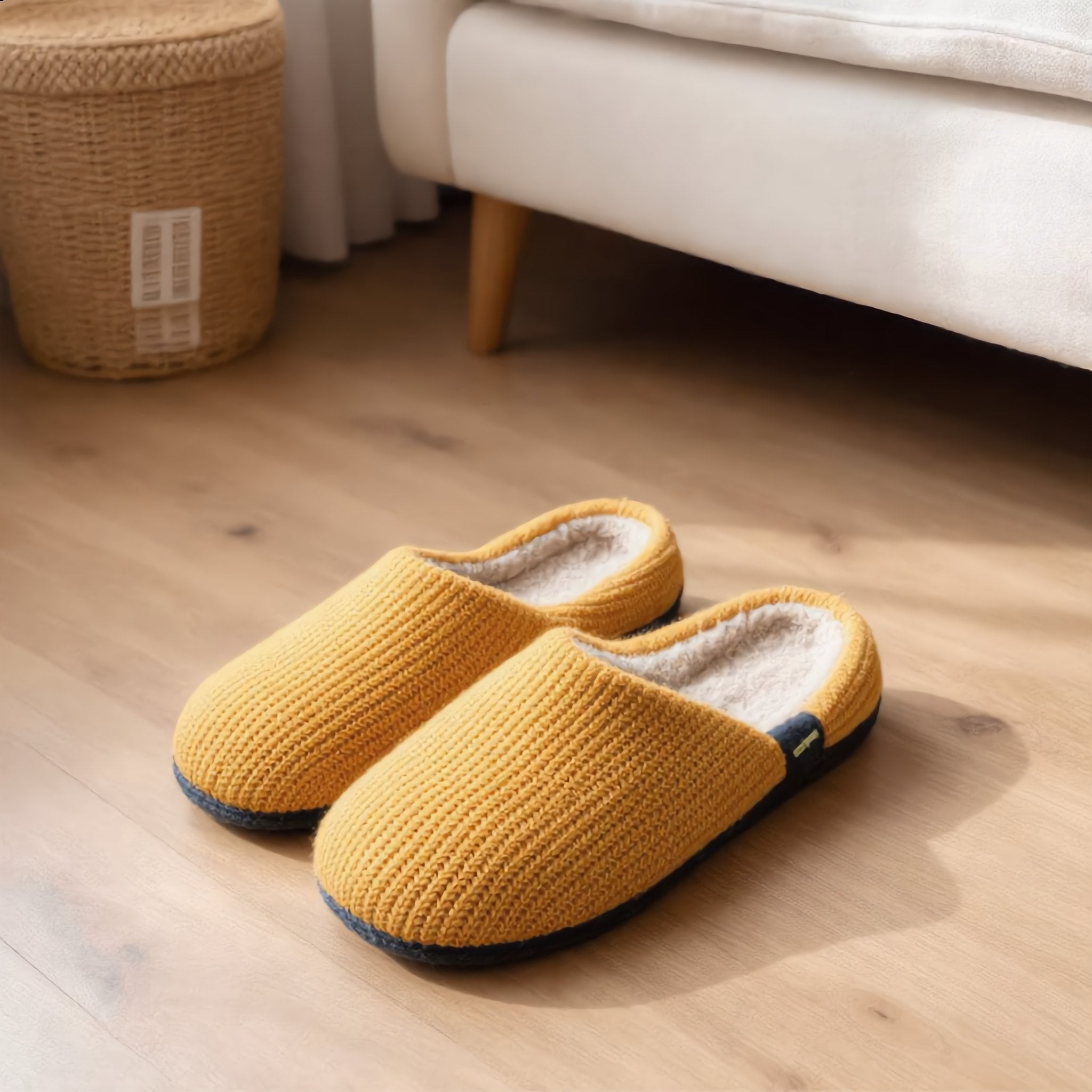 Mustard Yellow Knit House Slippers. - Charming Charlie