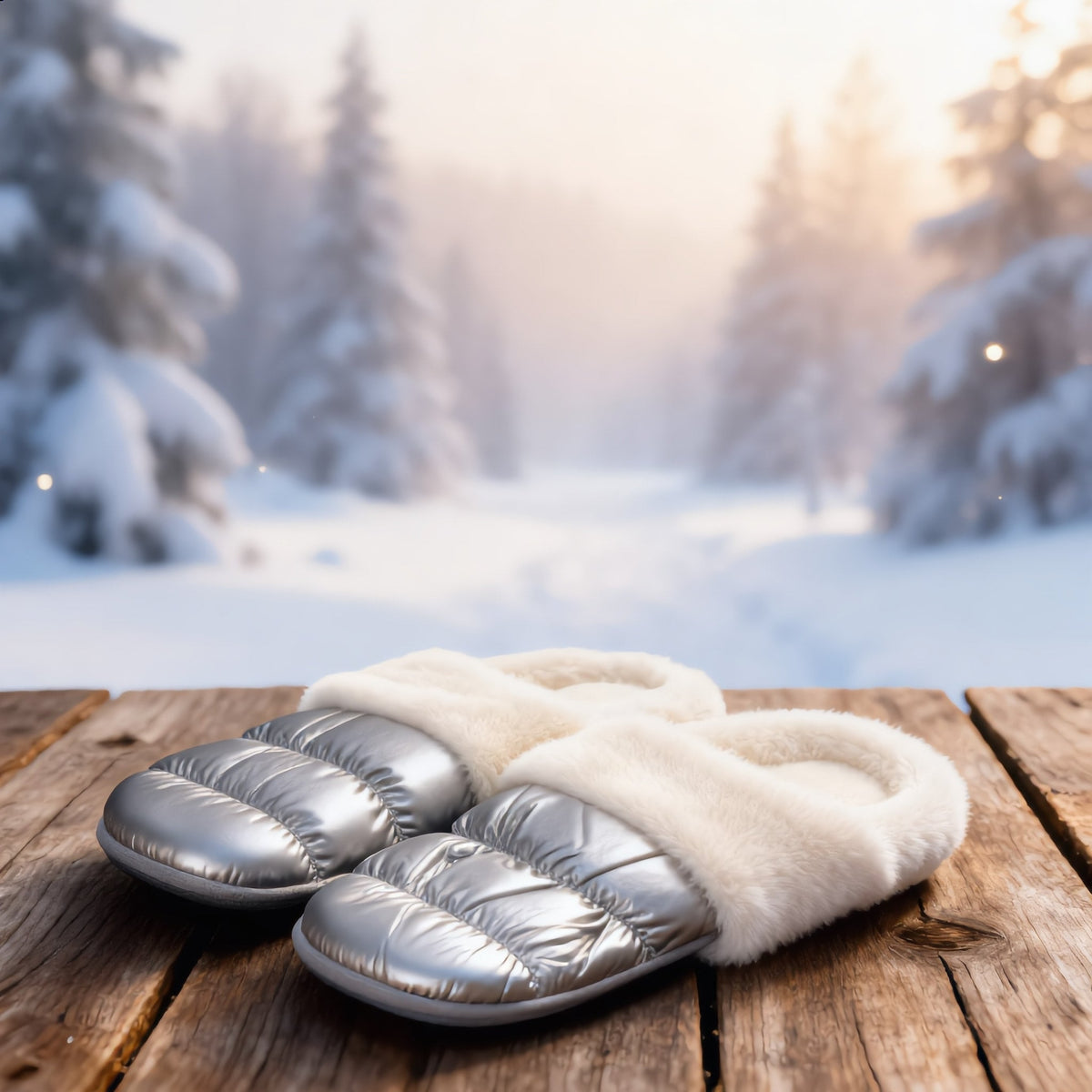 Silver Metallic Puffy Faux Fur Slippers - Charming Charlie