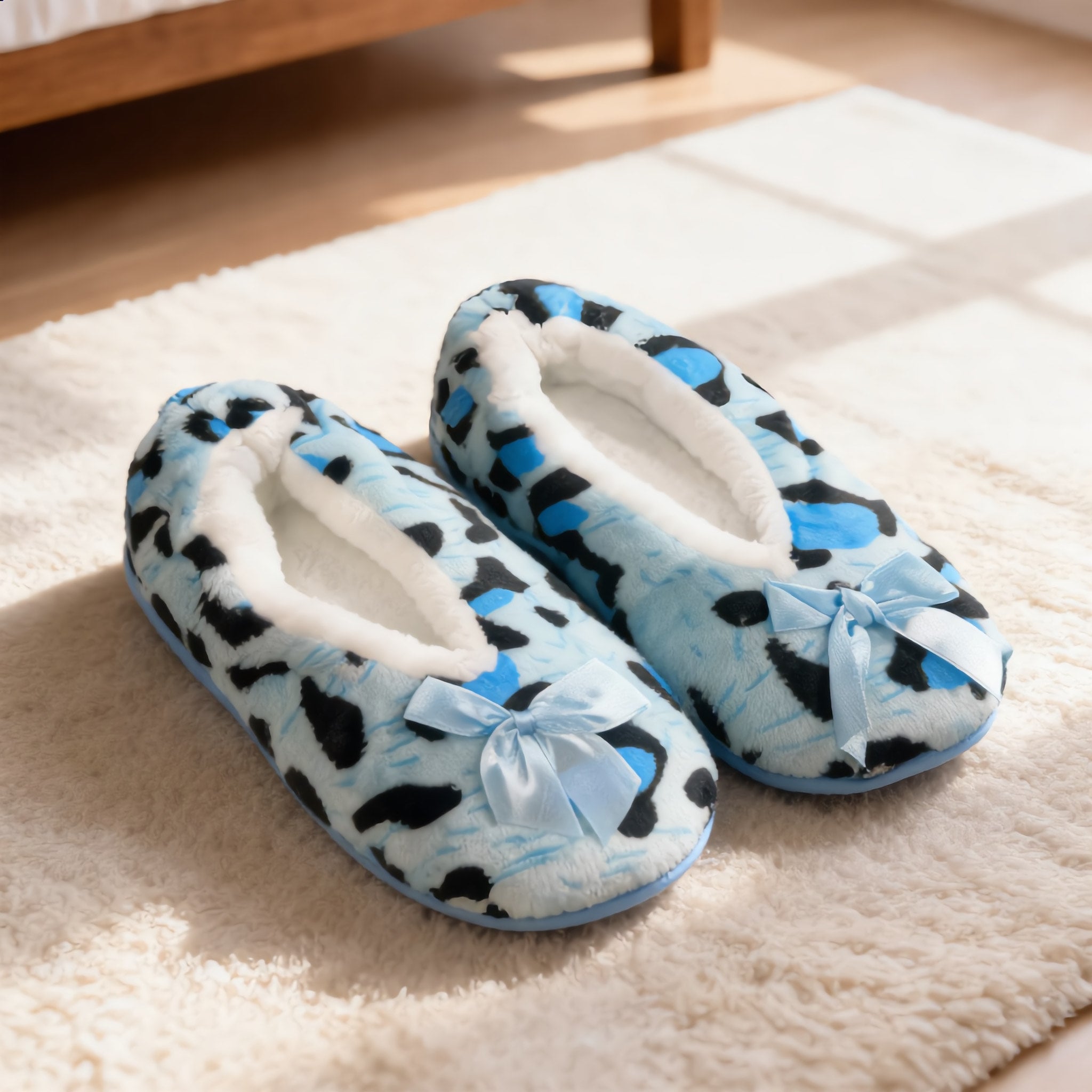 Blue Leopard Print Bow Slippers - Charming Charlie