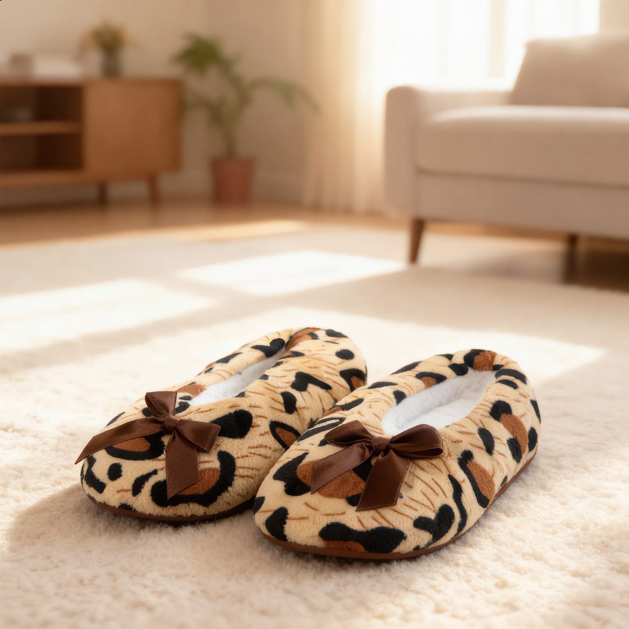 Cozy Leopard Print Bow Slippers - Charming Charlie