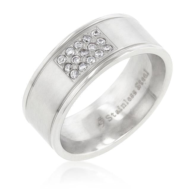 Stainless Steel Pave 15-Stone Mens Ring - Charming Charlie