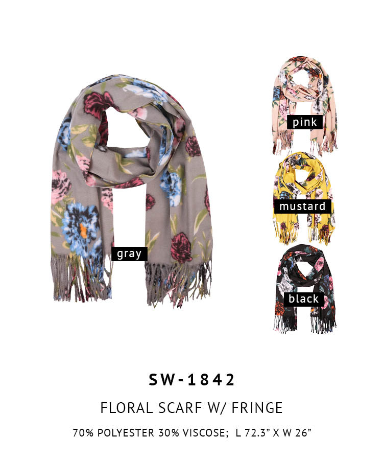 Floral Scarf With Fringe - Charming Charlie