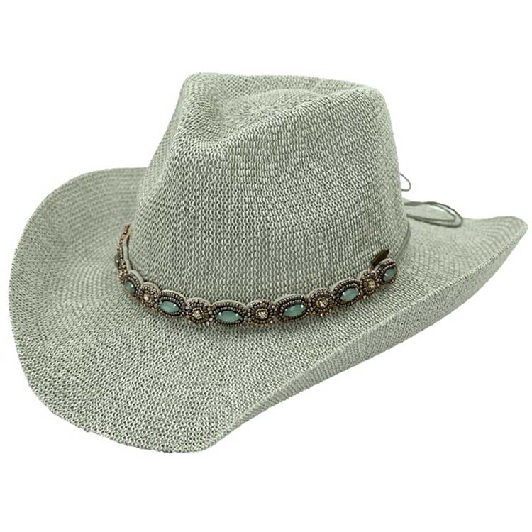Sage C.C Rhinestone Jewel Charm Trim Cowboy Hat, get ready with this rhinestone cowboy hat to receive the best compliments on any special occasion. It looks so pretty, bright, and elegant on any special occasion. These cowboy hats are perfect for parties, Evenings, brides, bridal parties, and any other special occasion.