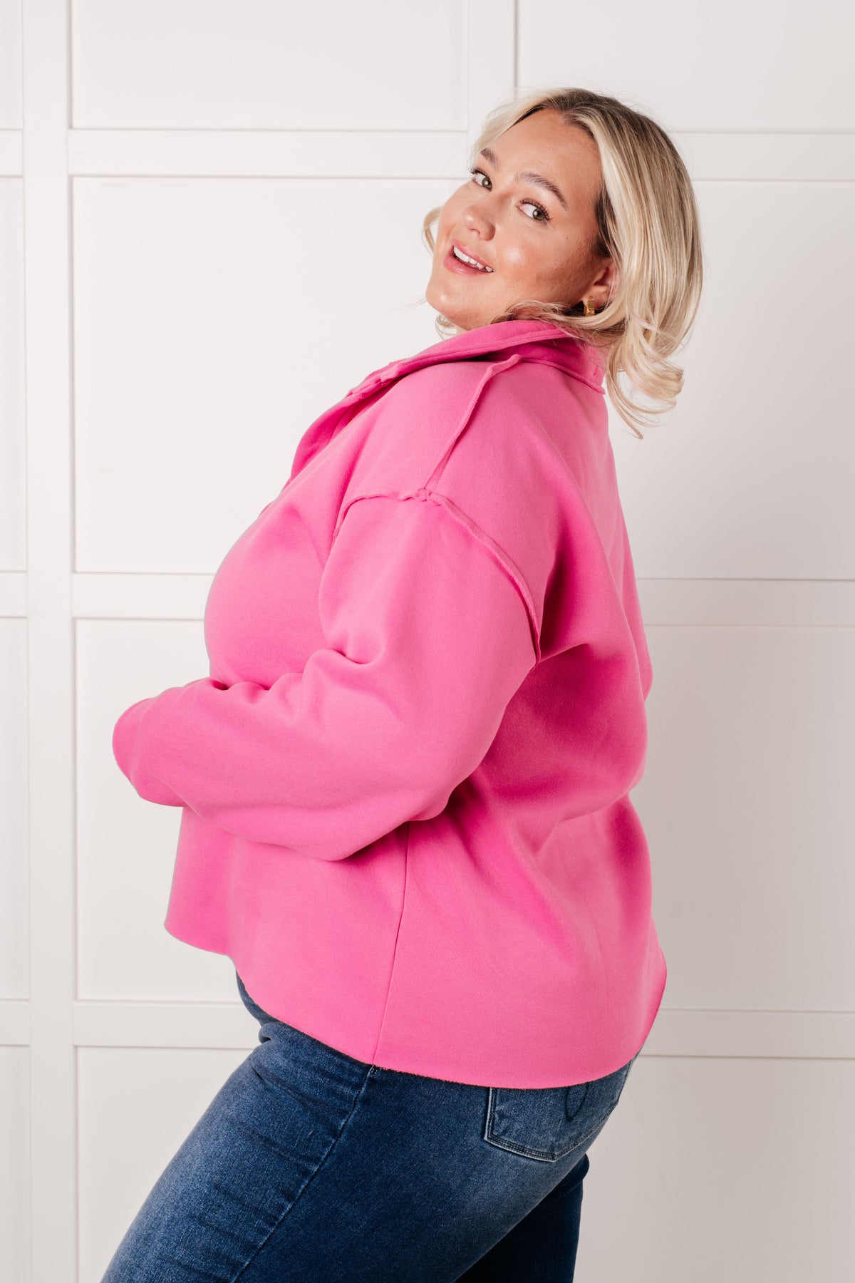 Same Ol' Situation Collared Pullover in Hot Pink - Charming Charlie