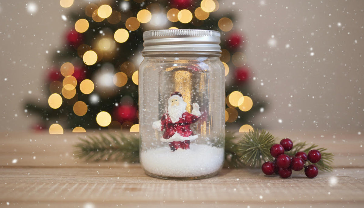 Santa Snow Globe in a Festive Jar - Charming Charlie