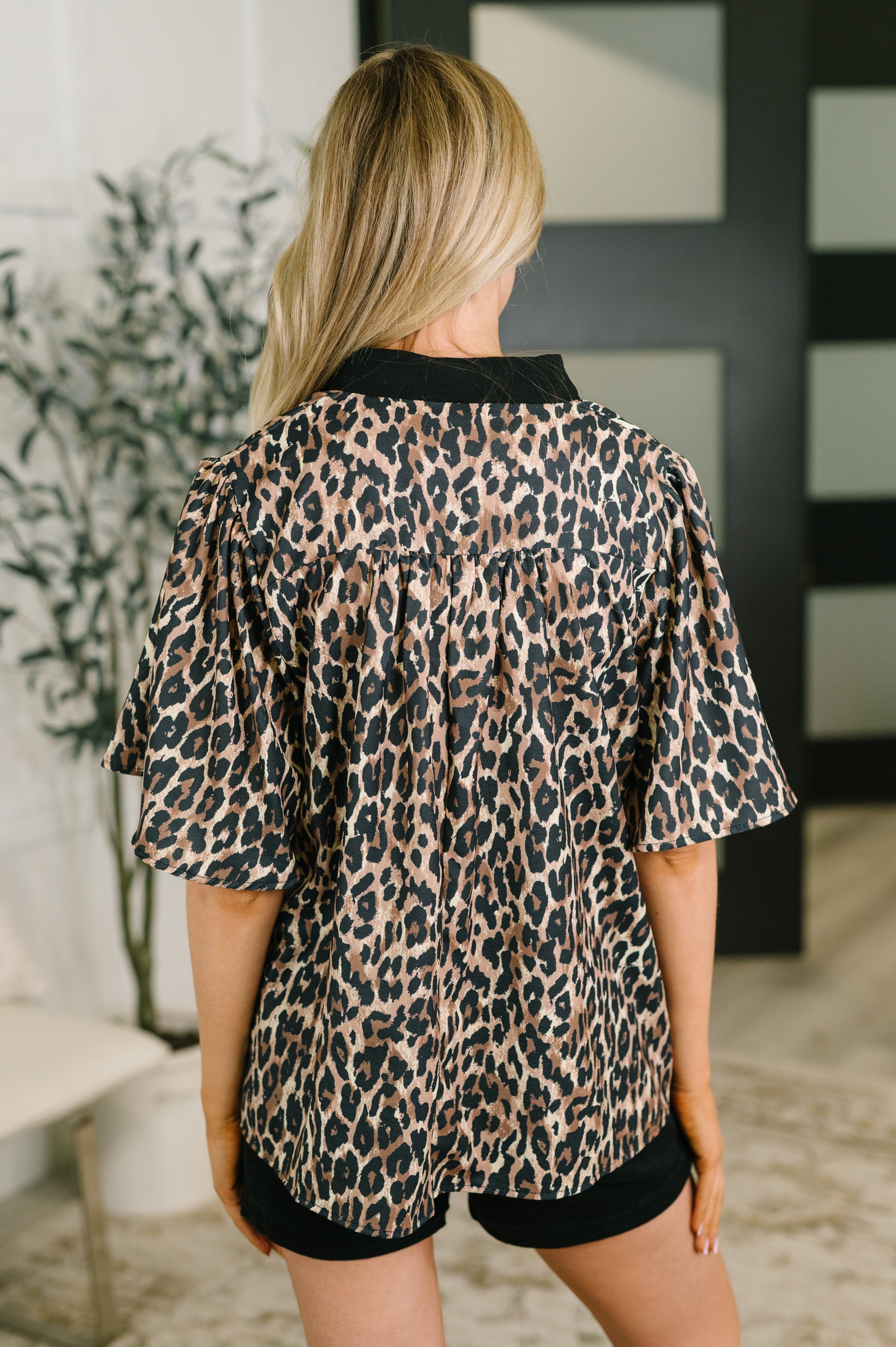 Sassy Season Split Neck Leopard Print Blouse - Charming Charlie