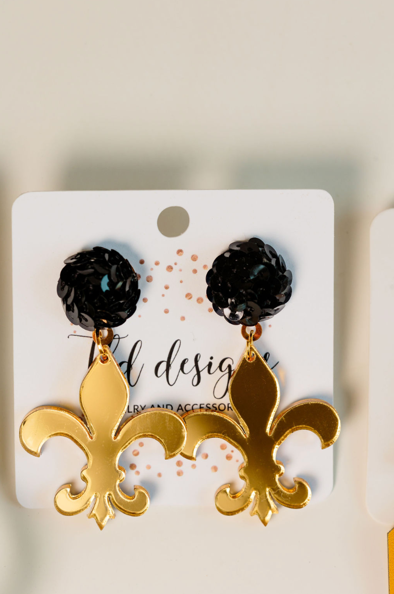 Black and Gold Fleur Earring - Charming Charlie