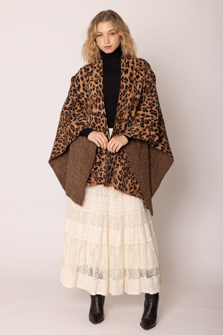 Leopard Knit Ruana with Shoulder Strap - Charming Charlie