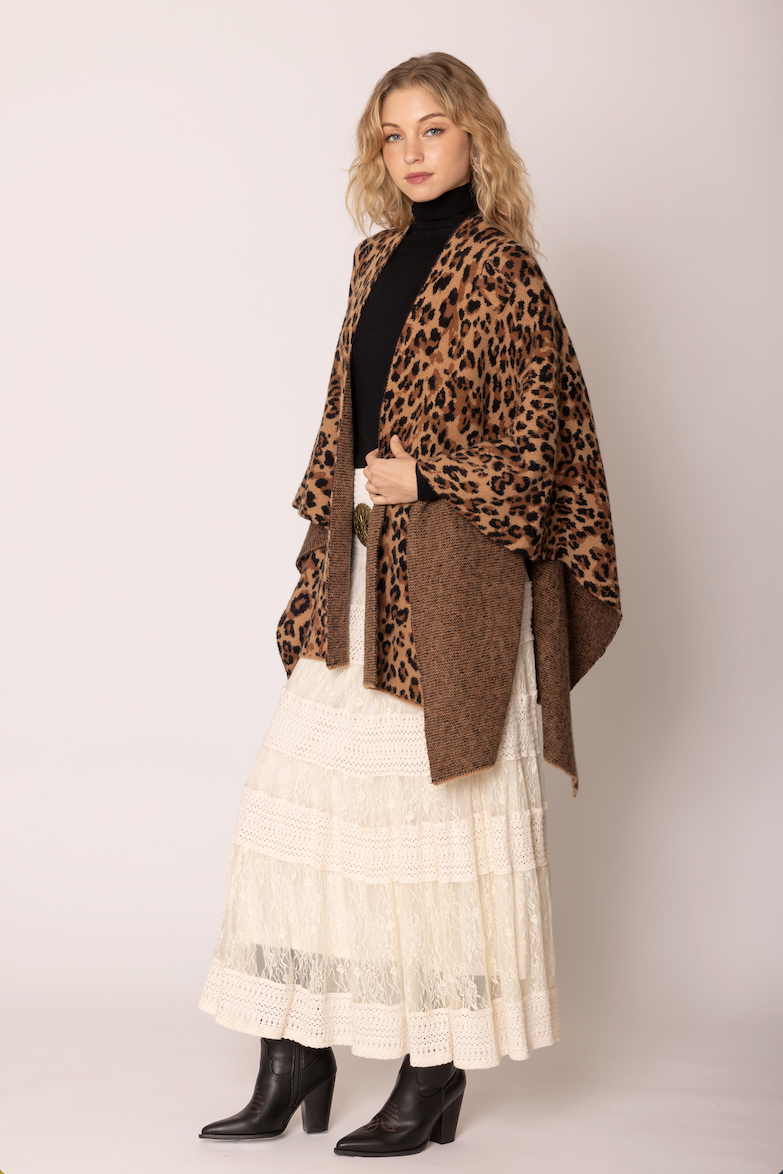Leopard Knit Ruana with Shoulder Strap - Charming Charlie