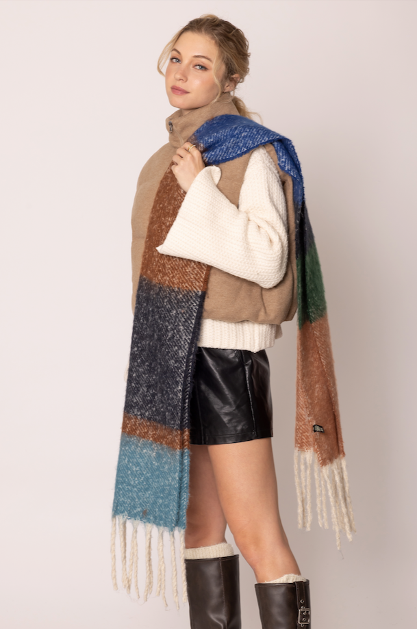 Multi Stripe Cozy Scarf With Fringe - Charming Charlie