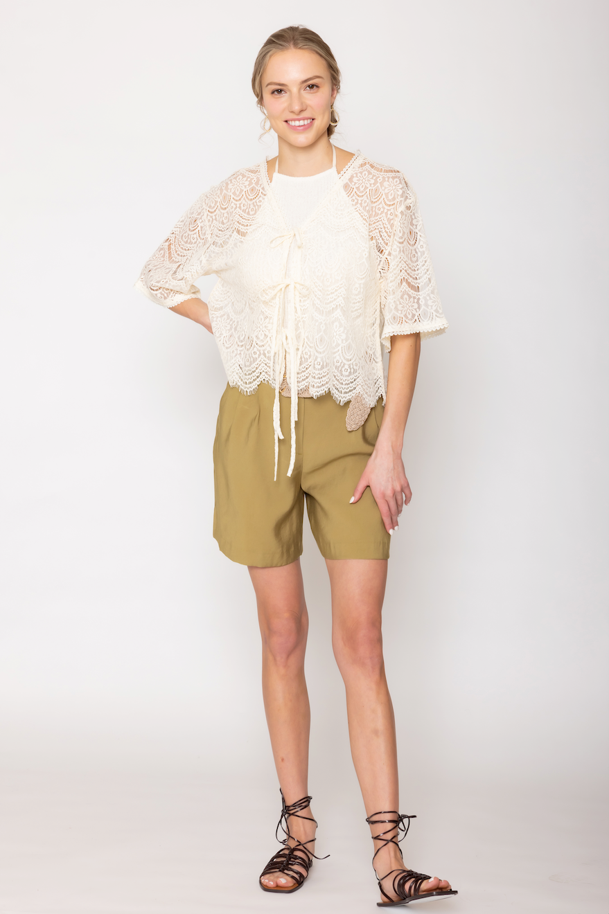 Lace Tie Front Short Cardigan - Charming Charlie
