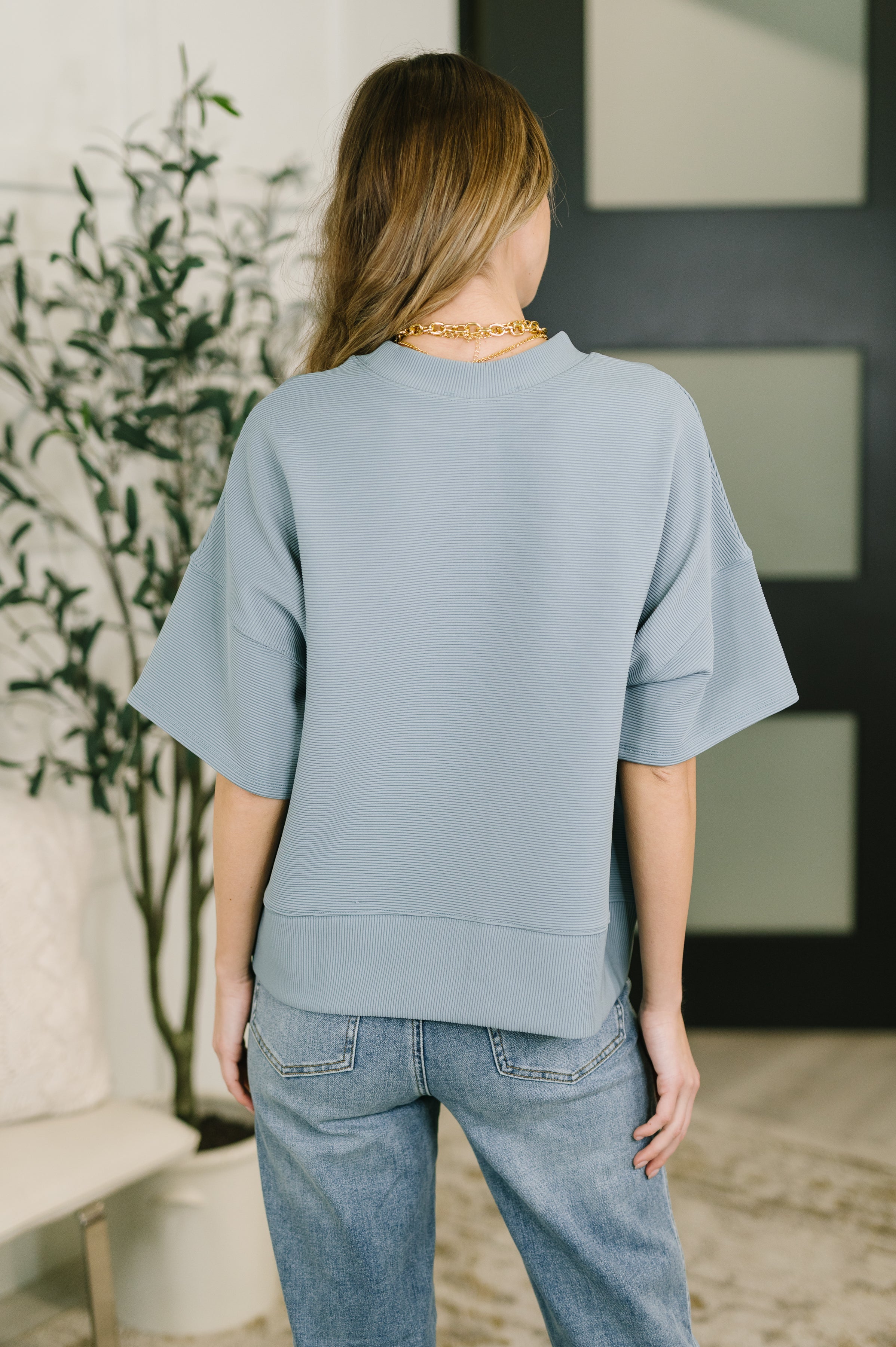 Sense of Clarity Boxy Top in Blue Grey - Charming Charlie