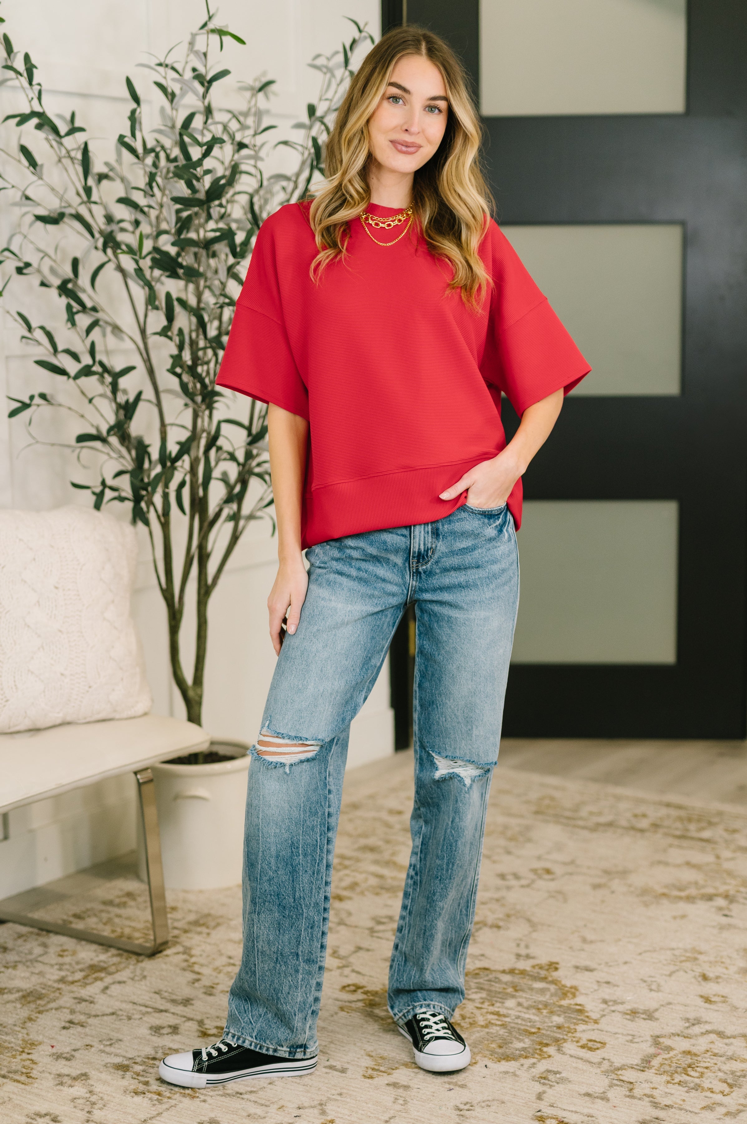 Sense of Clarity Boxy Top in Ruby - Charming Charlie