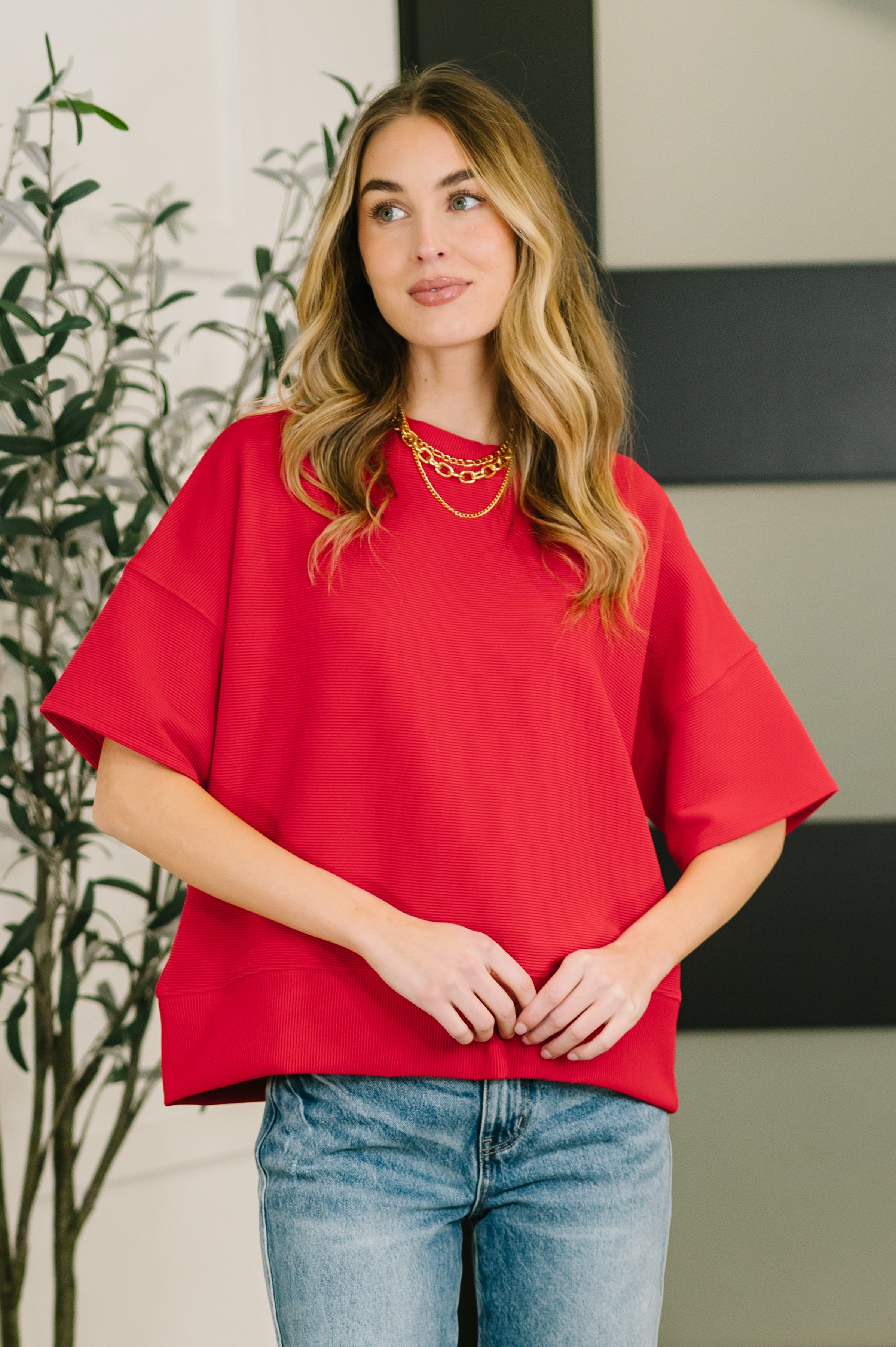 Sense of Clarity Boxy Top in Ruby - Charming Charlie