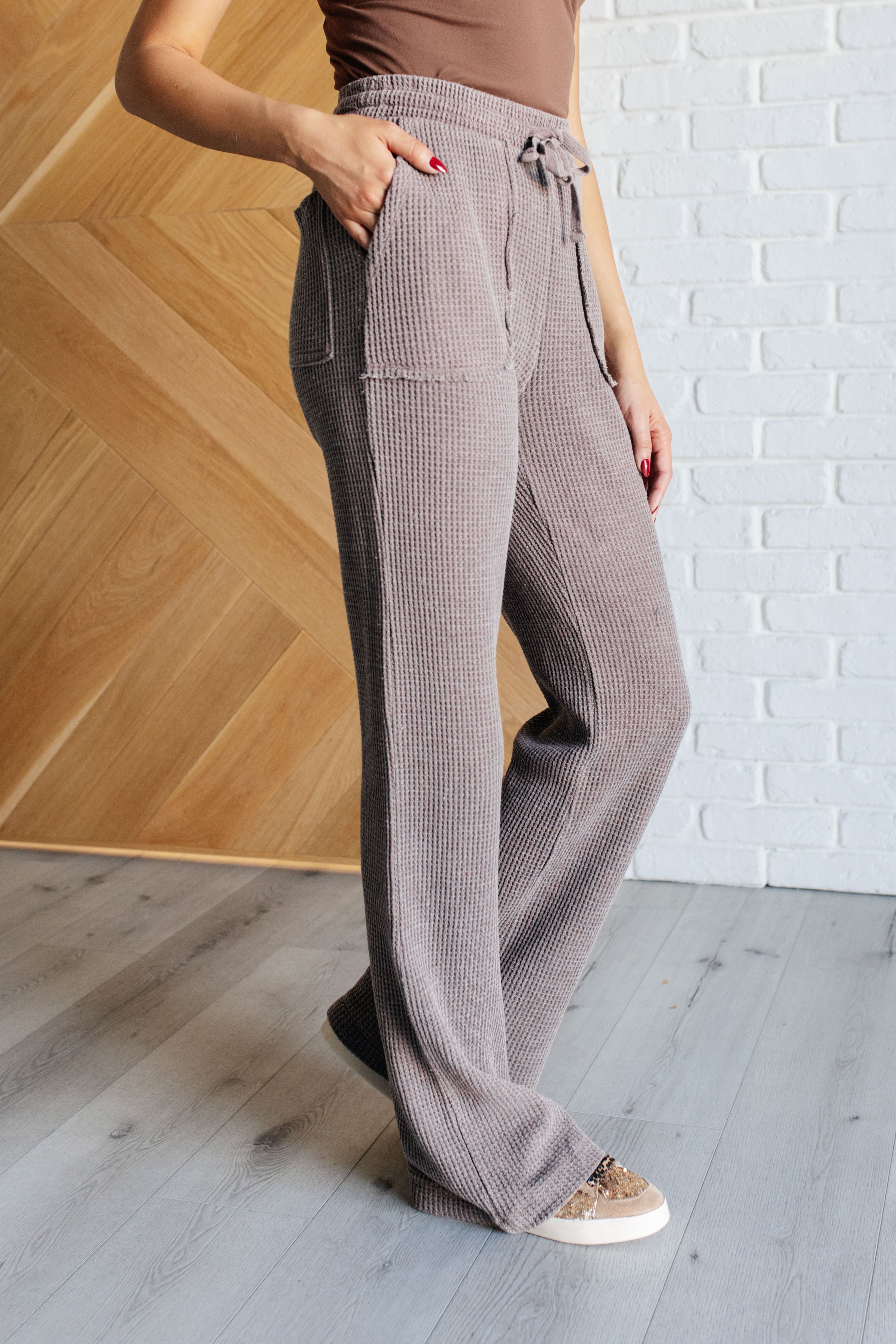 Set Process Mineral Wash Waffle Knit Pants in Brown - Charming Charlie