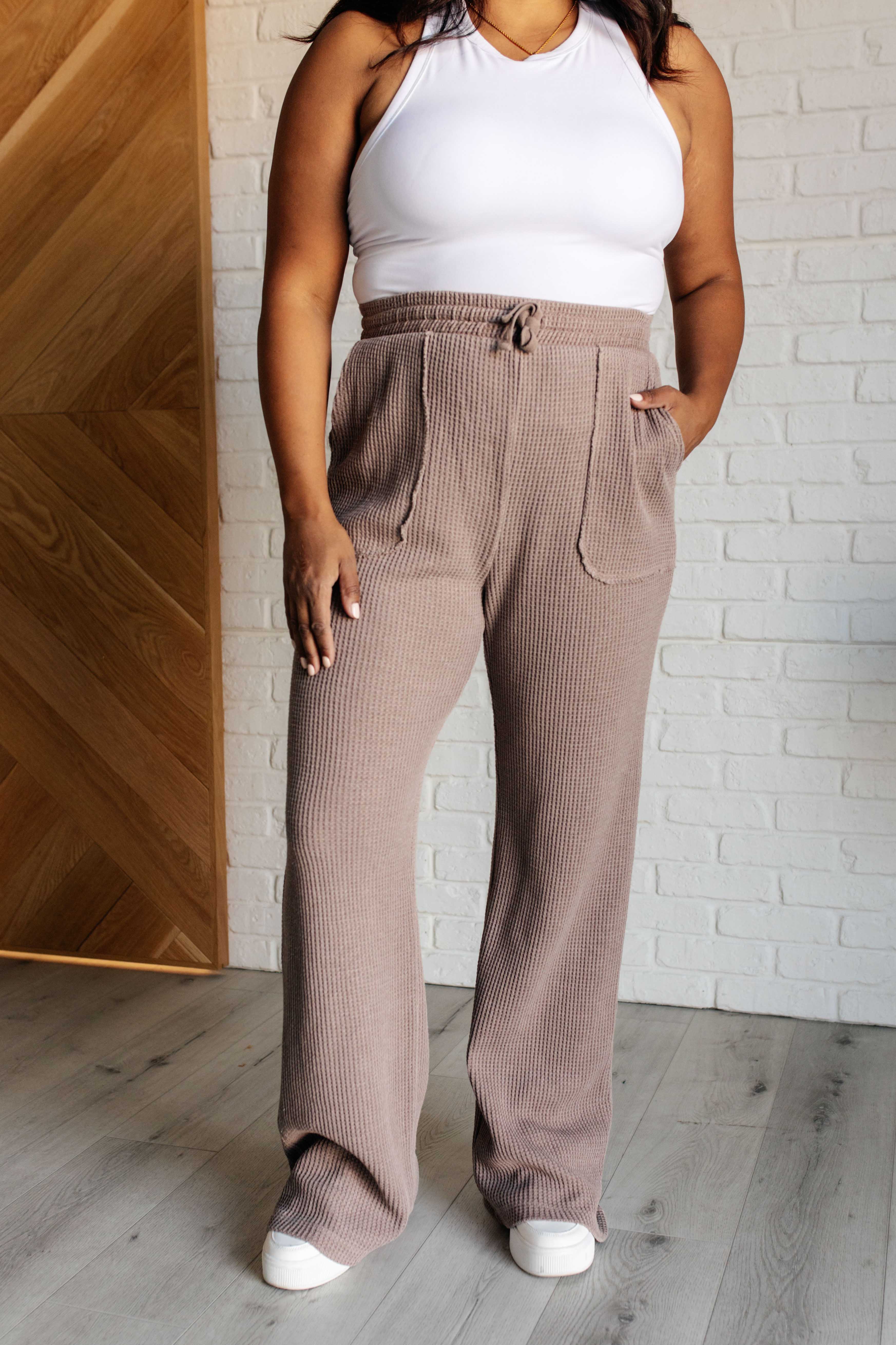 Set Process Mineral Wash Waffle Knit Pants in Brown - Charming Charlie