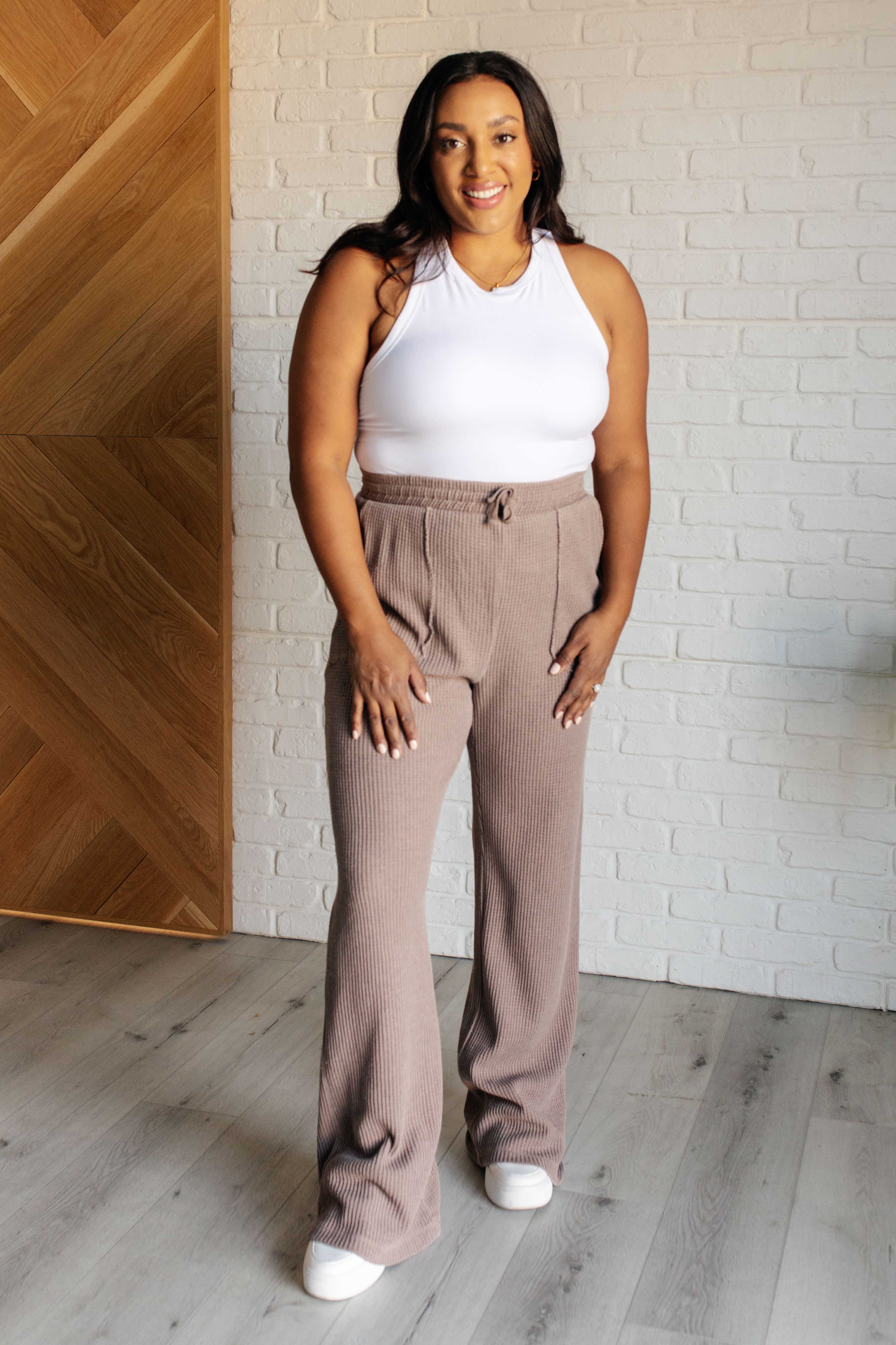 Set Process Mineral Wash Waffle Knit Pants in Brown - Charming Charlie