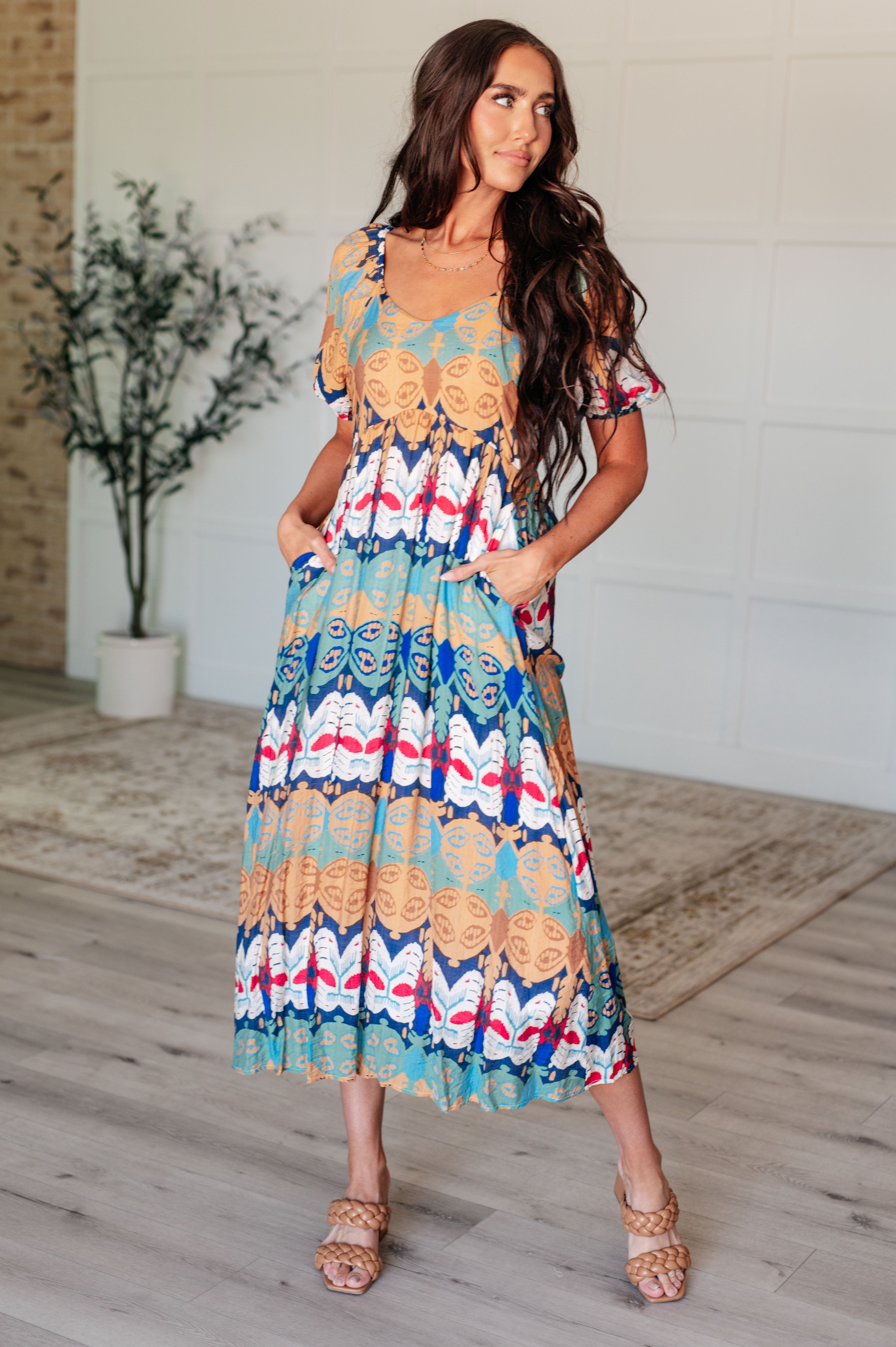 Shaping Reality V-Neck Balloon Sleeve Dress - Charming Charlie