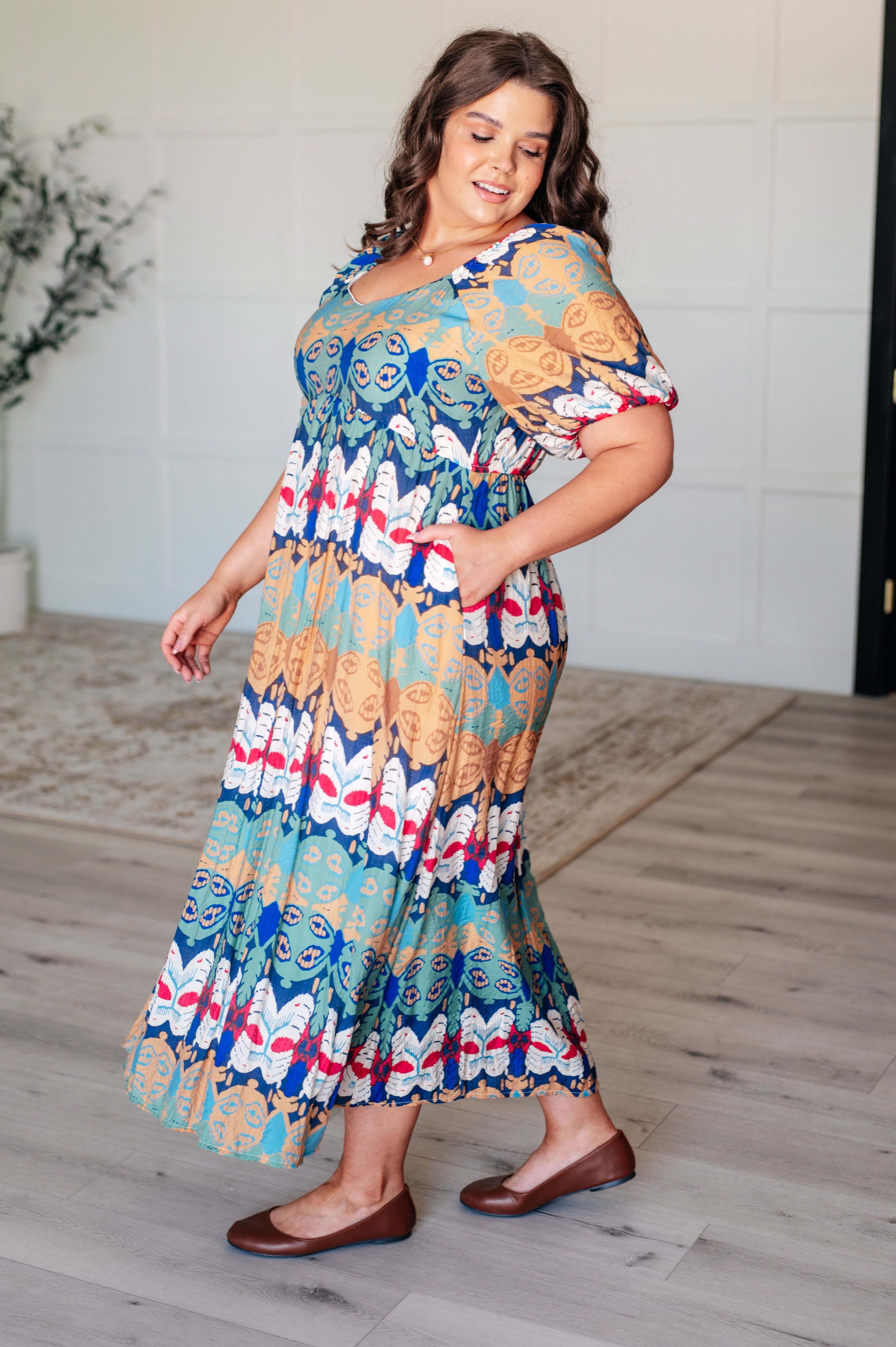 Shaping Reality V-Neck Balloon Sleeve Dress - Charming Charlie
