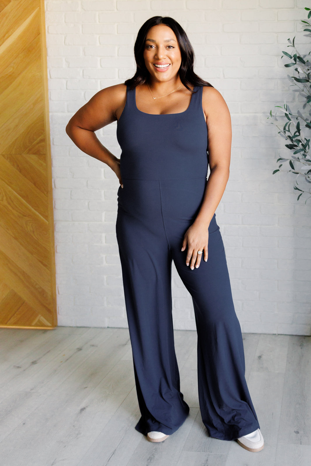 Shavasana Everyday Wide Leg Jumpsuit in Navy - Charming Charlie