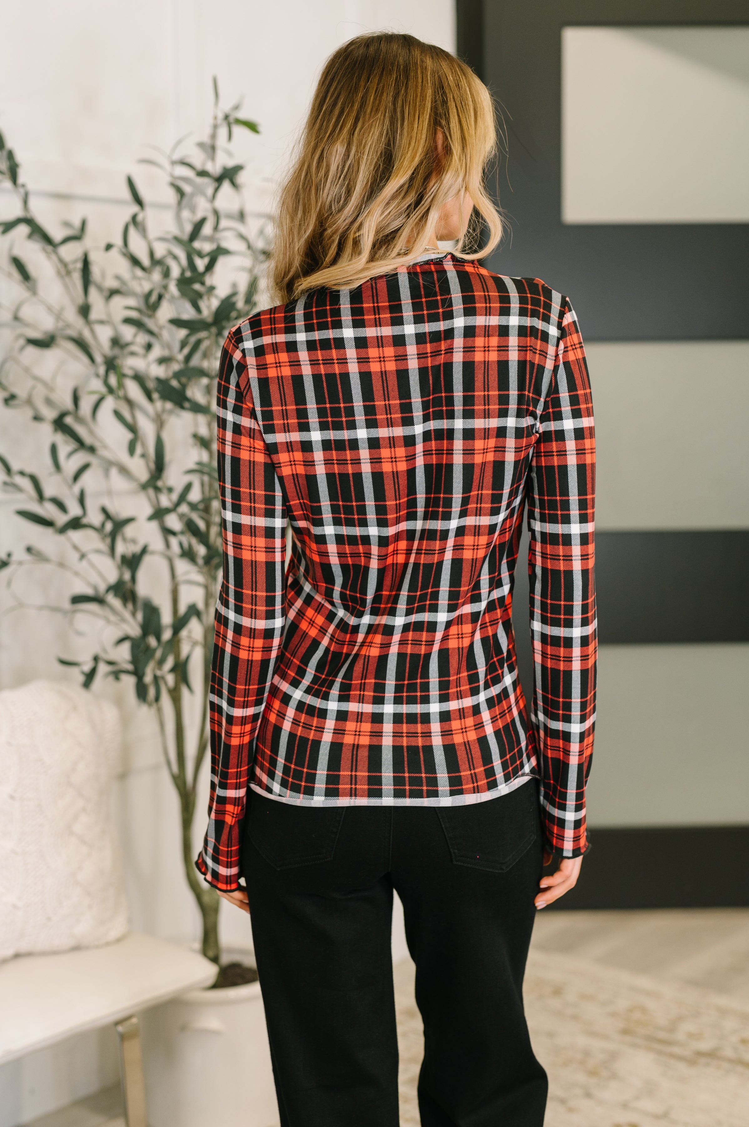 She's Always Changing Plaid Lettuce Hem Top - Charming Charlie